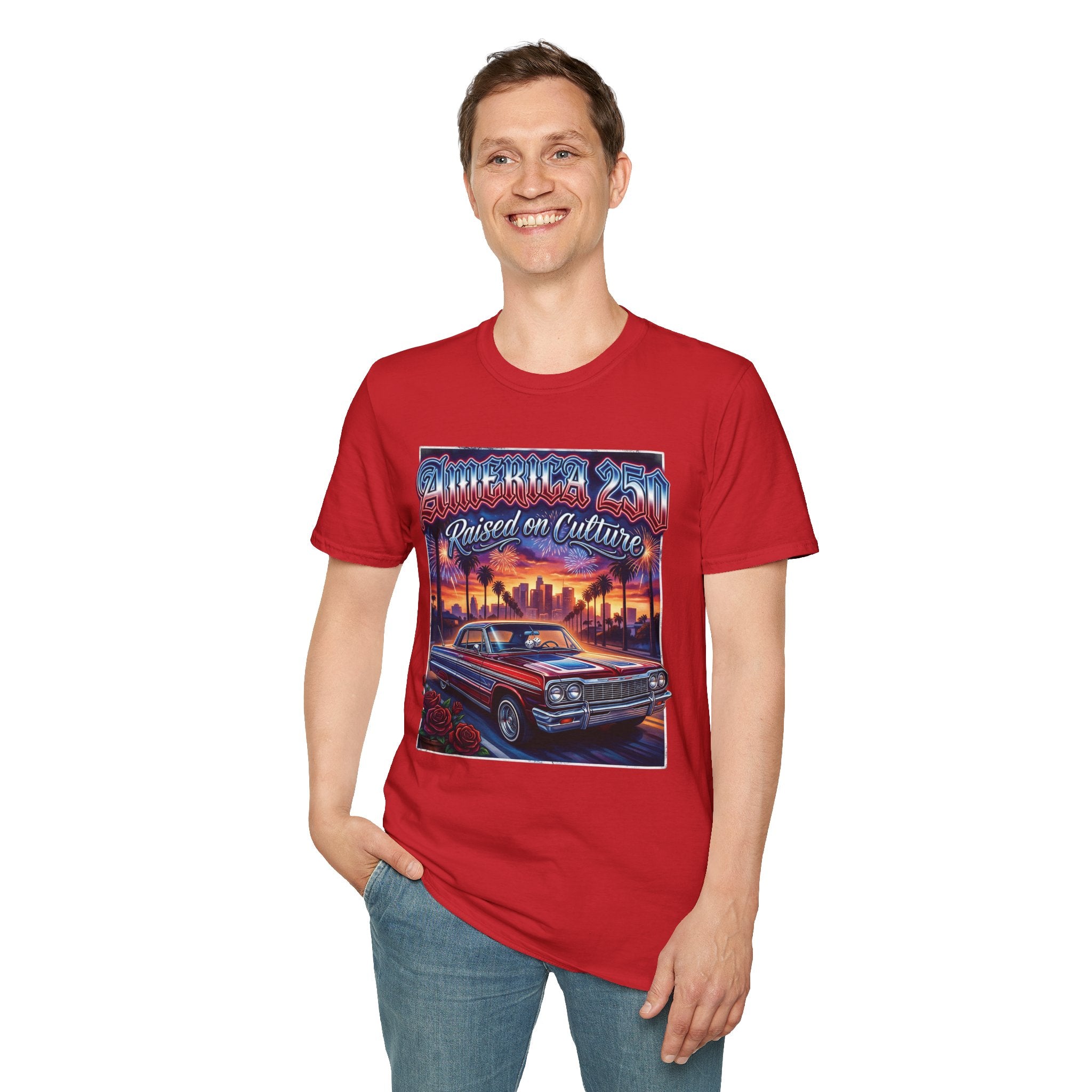 America 250 California "Raised on Culture" — Vintage Sunset Classic Car Patriotic
