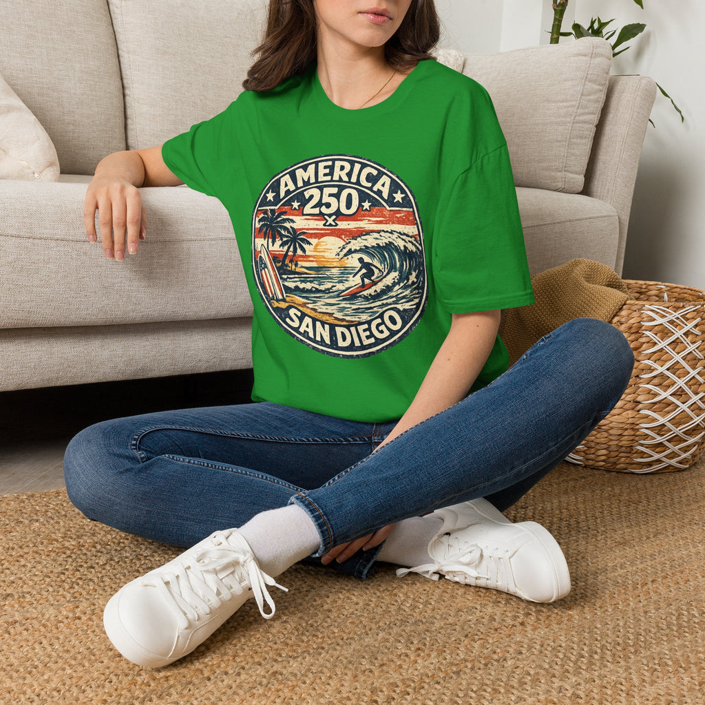 America 250 San Diego California Vintage Surf Emblem Tee