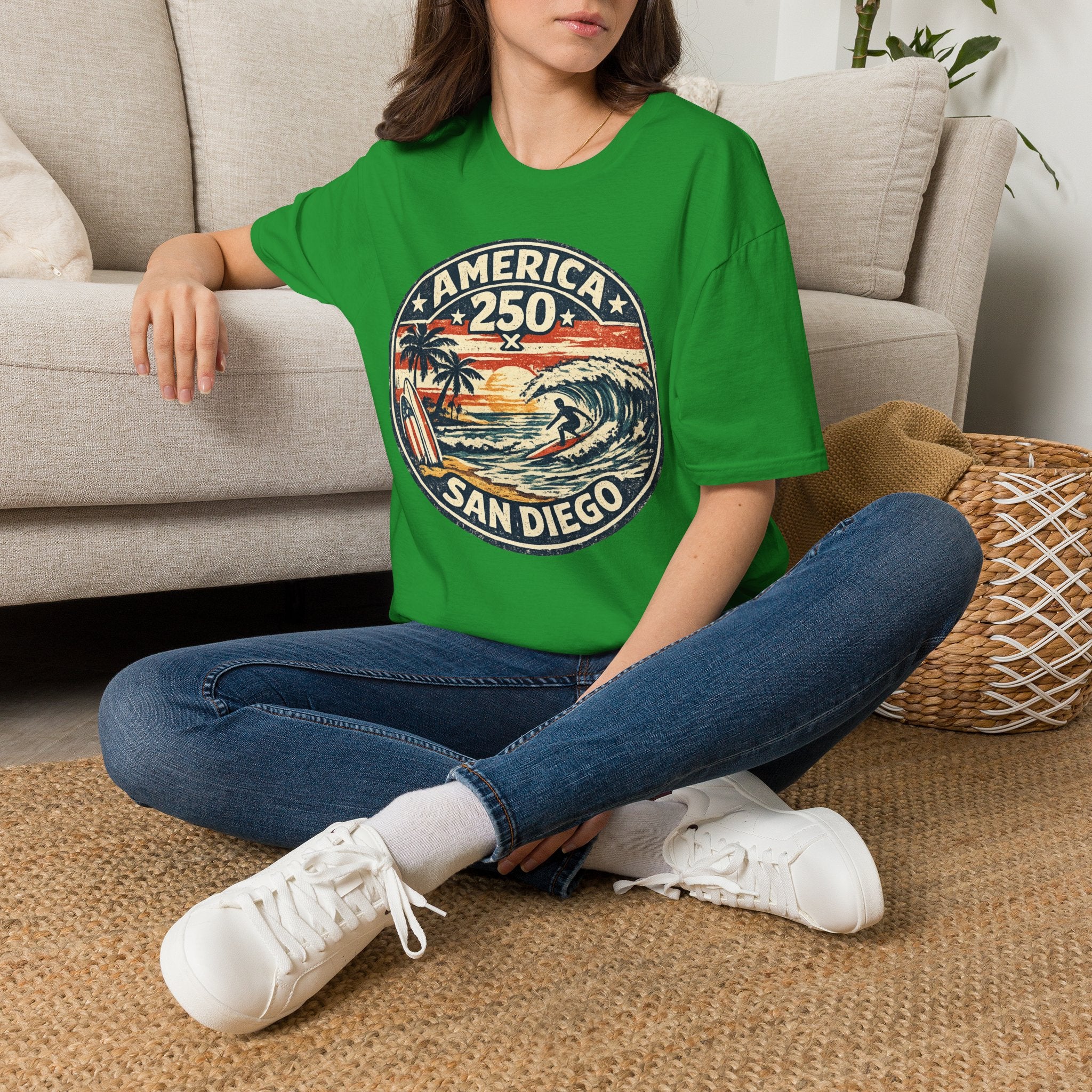 America 250 San Diego California Vintage Surf Emblem Tee