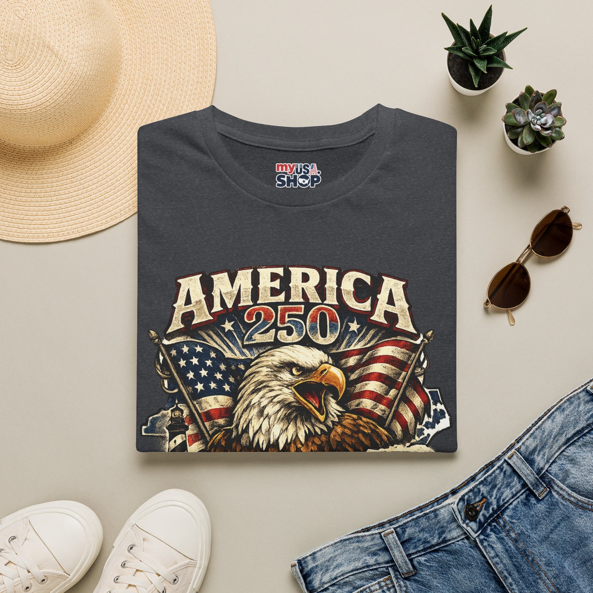 America 250 Eagle T-Shirt — Patriotic USA Flag Graphic (North Carolina)