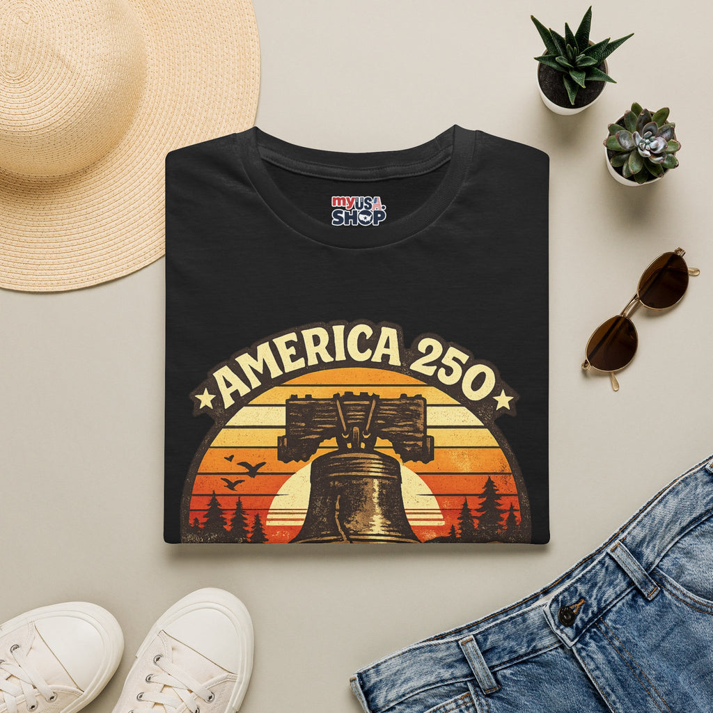 Pennsylvania America 250 Shirt — Retro Sunset Liberty Bell Graphic Tee