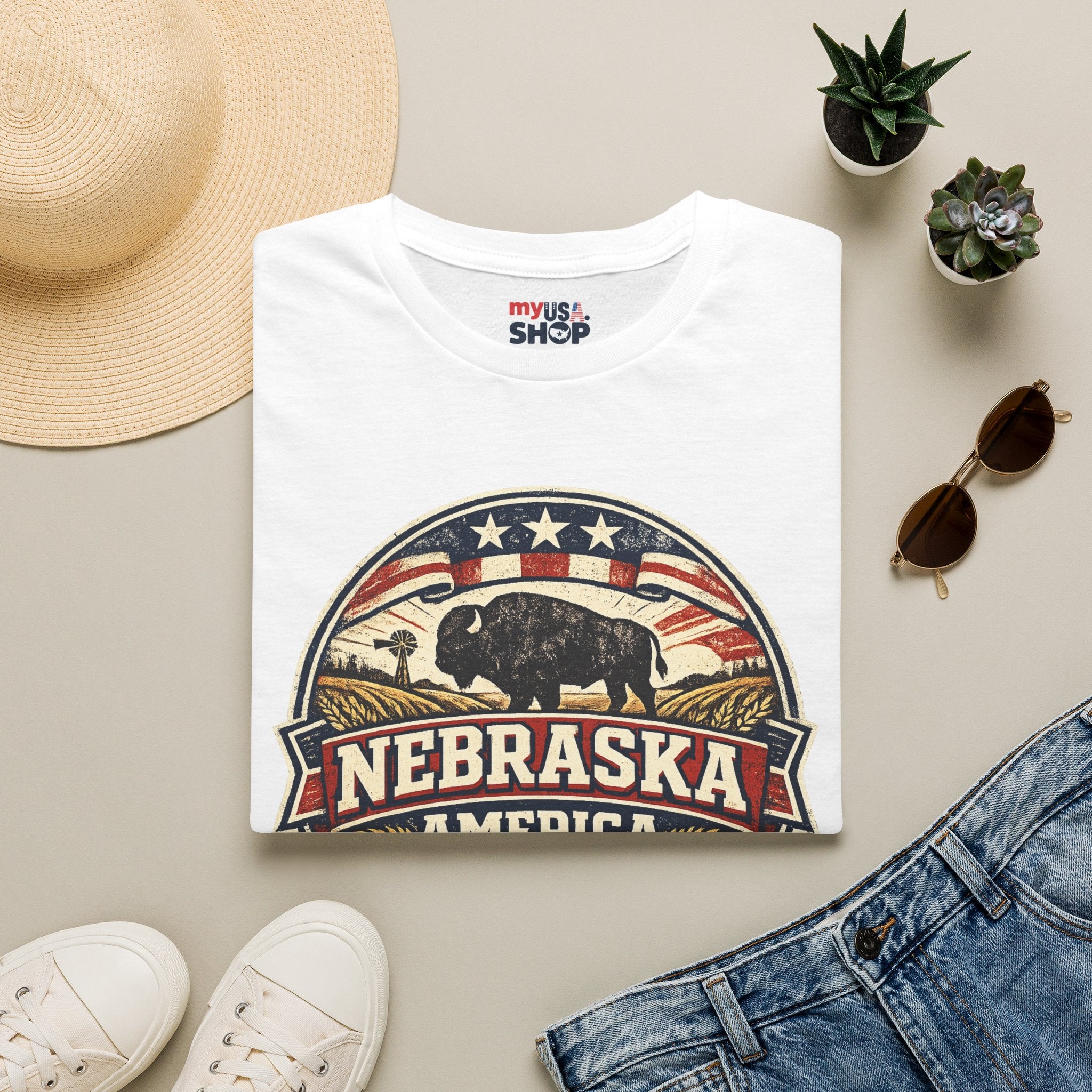 Nebraska Buffalo Retro T-Shirt — America 250 Vintage State Pride Tee