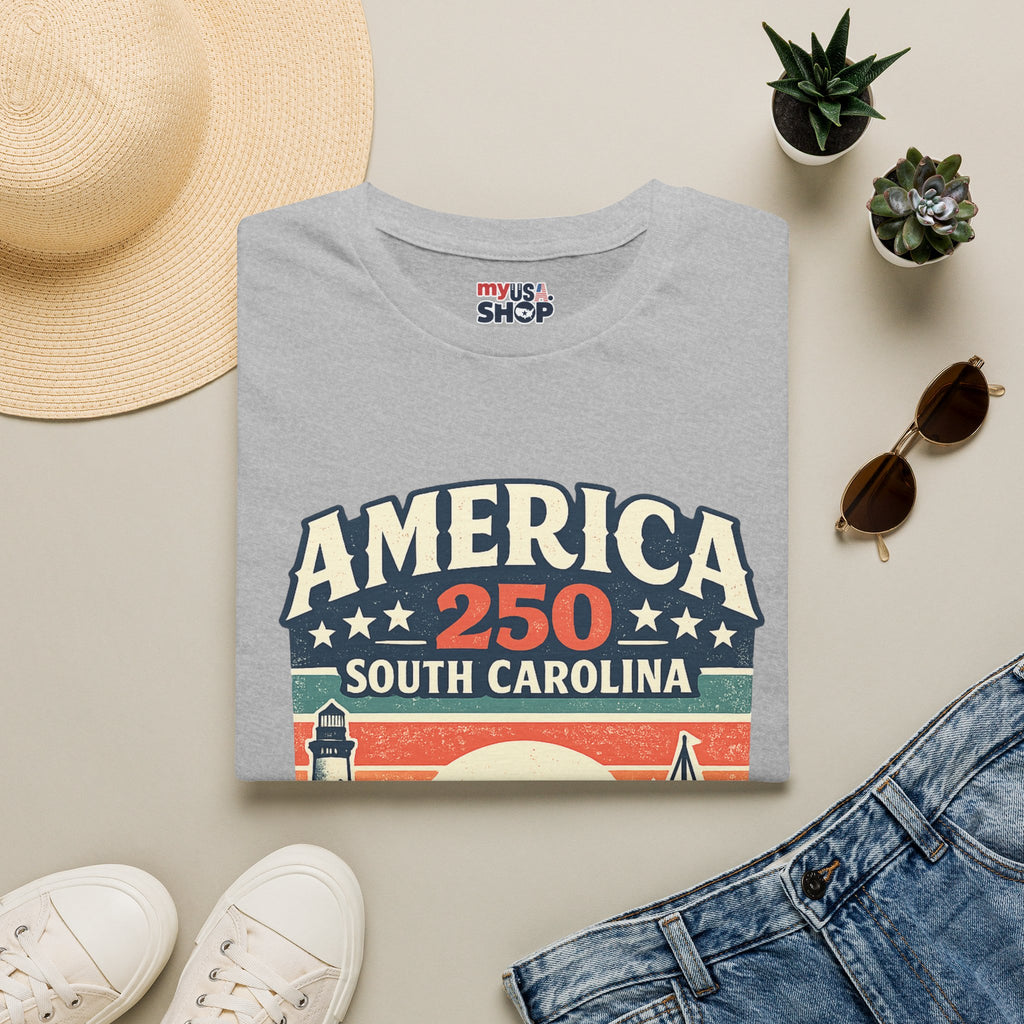America 250 South Carolina T-Shirt – Retro Sunset Sailing Patriotic Tee