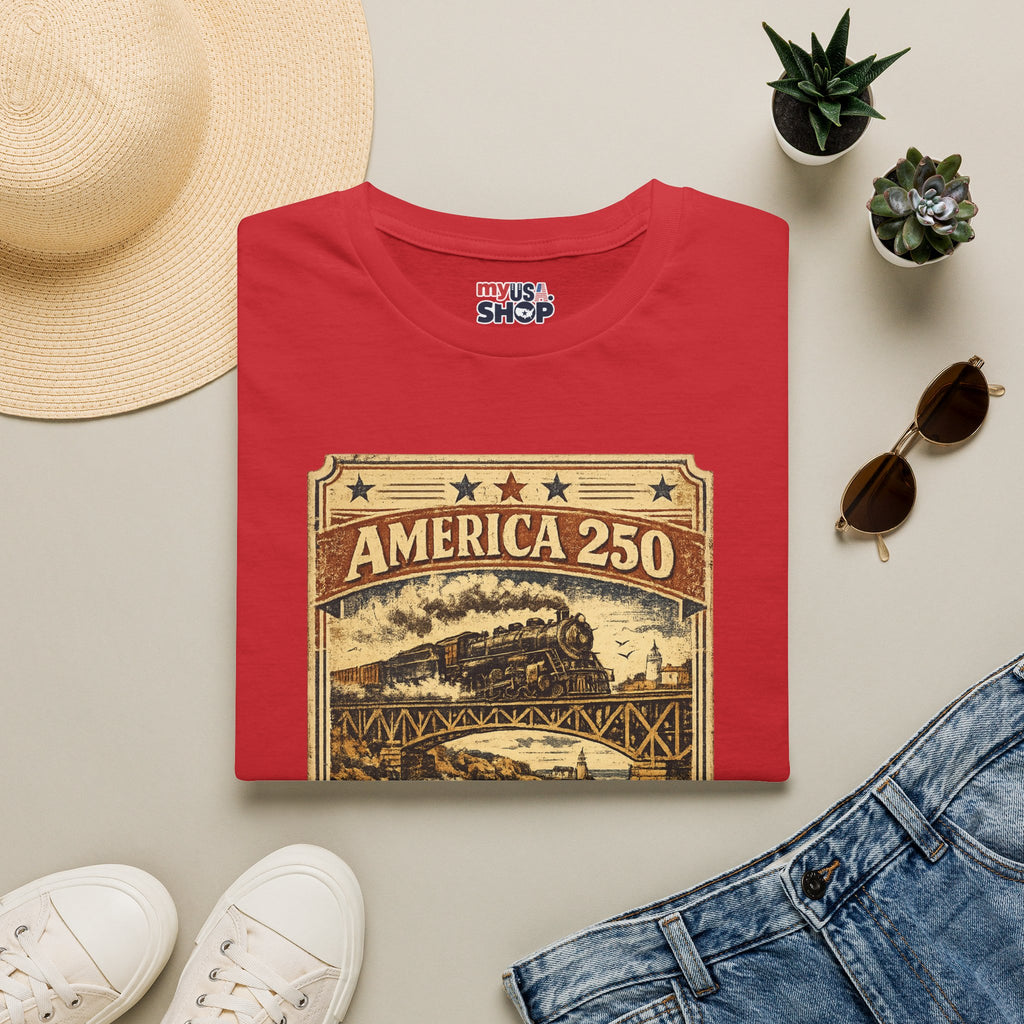 America 250 Rhode Island Train Heritage T-Shirt — Vintage Railroad Graphic Tee
