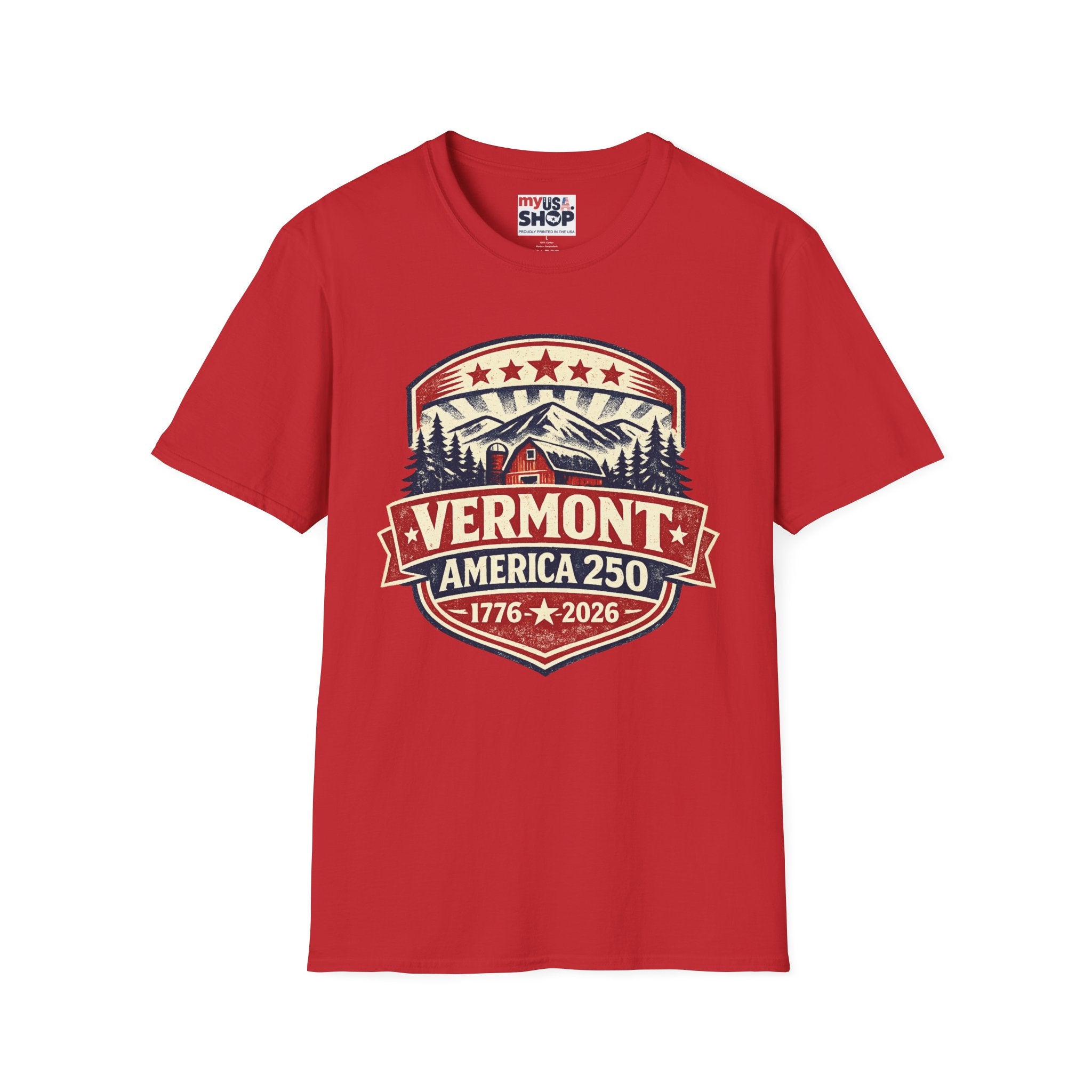 Vermont America 250 T-Shirt — Retro Mountain Cabin Design