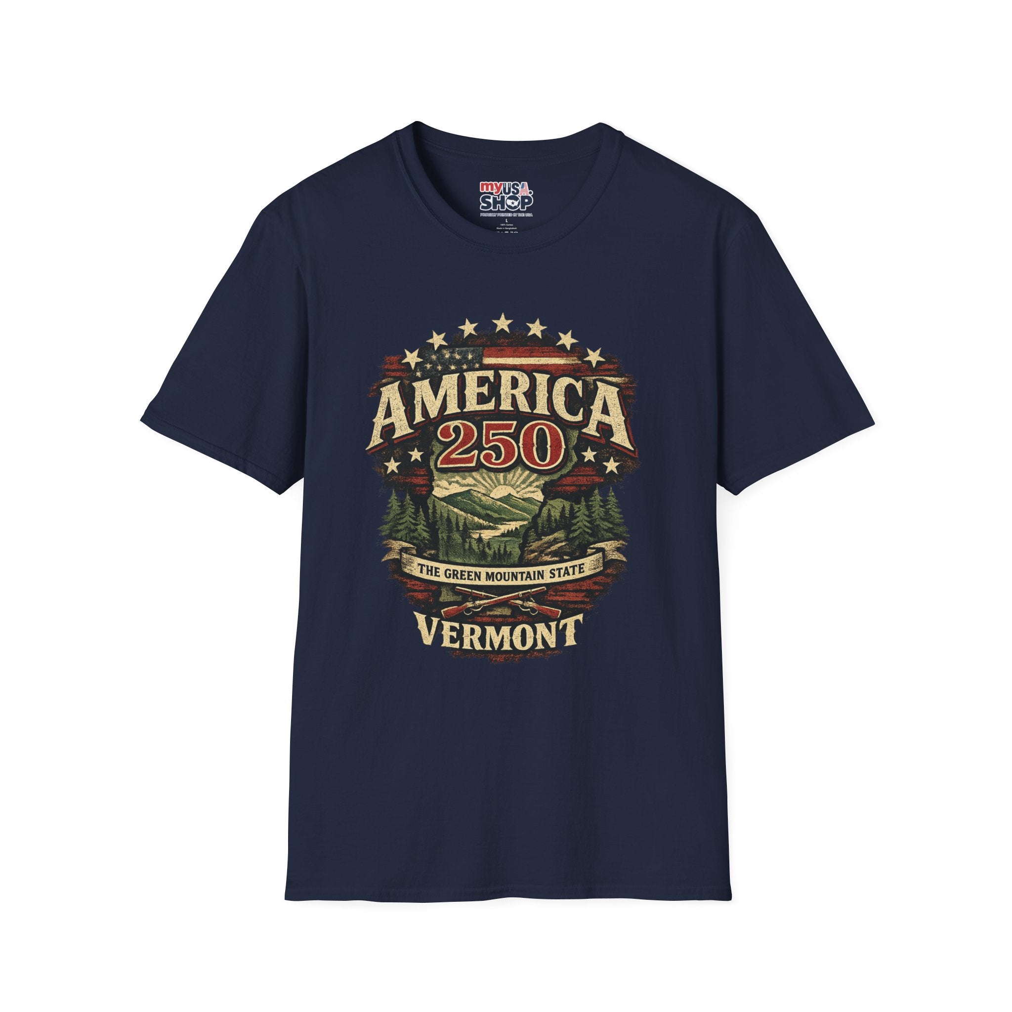 America 250 – Vermont “The Green Mountain State” Vintage Tee Design