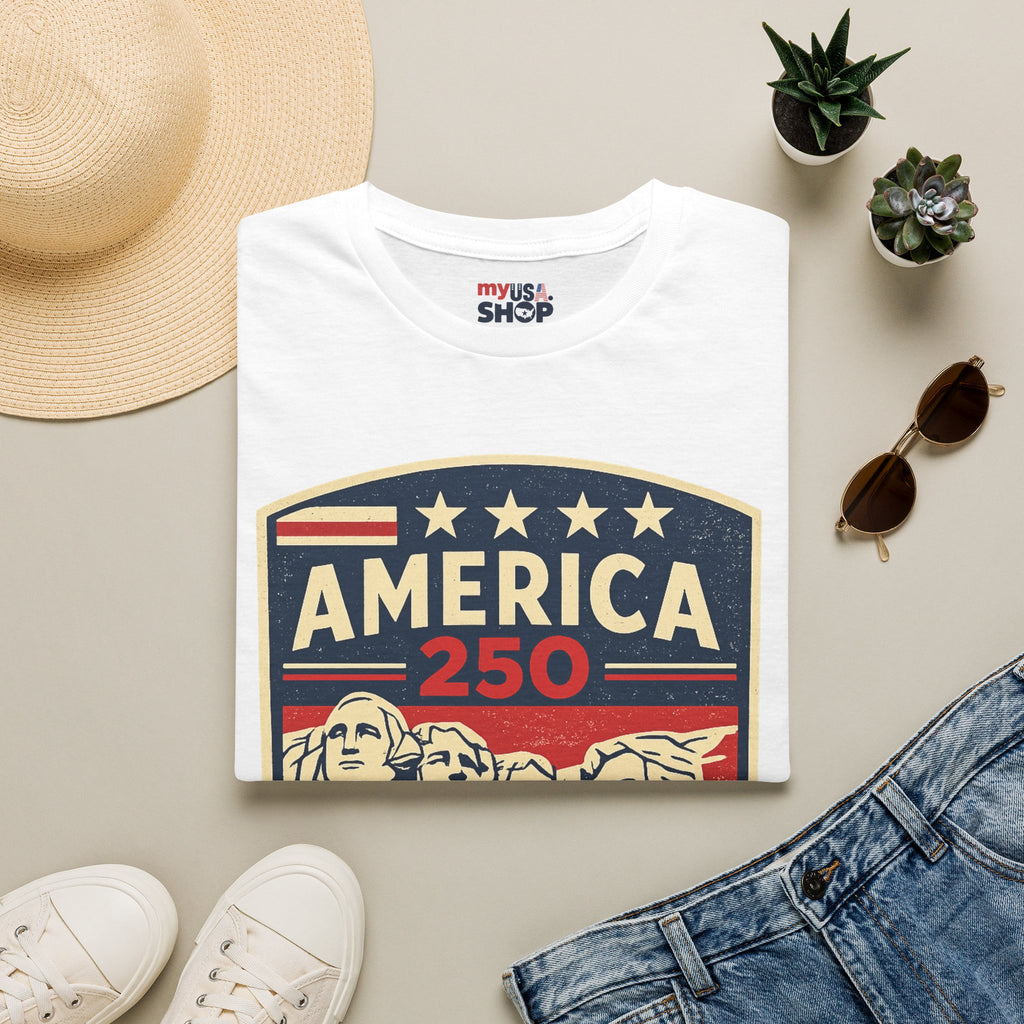 America 250 South Dakota Shirt — Retro Mount Rushmore USA Graphic Tee
