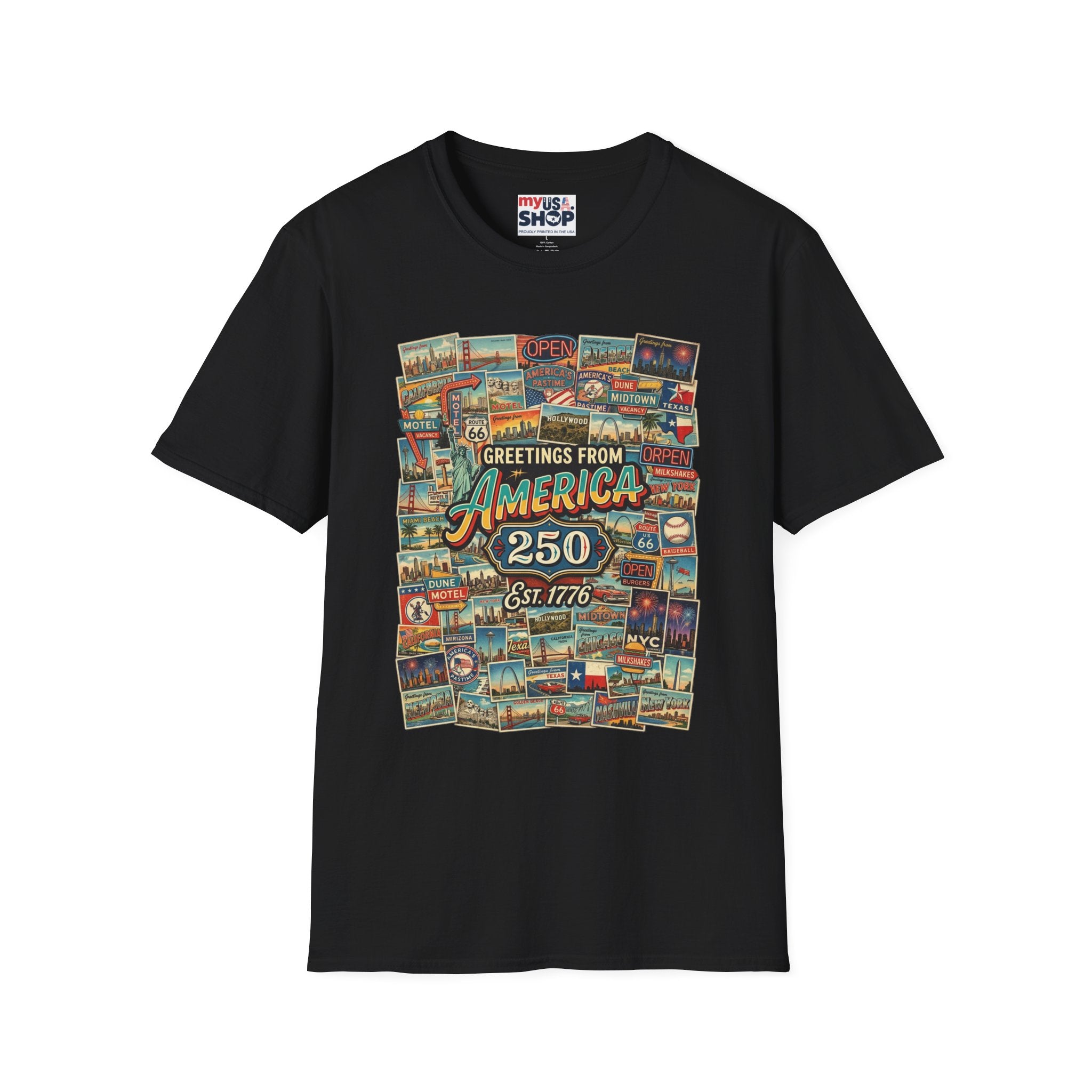 Greetings From America 250 Vintage Postcard T-Shirt Pop Culture