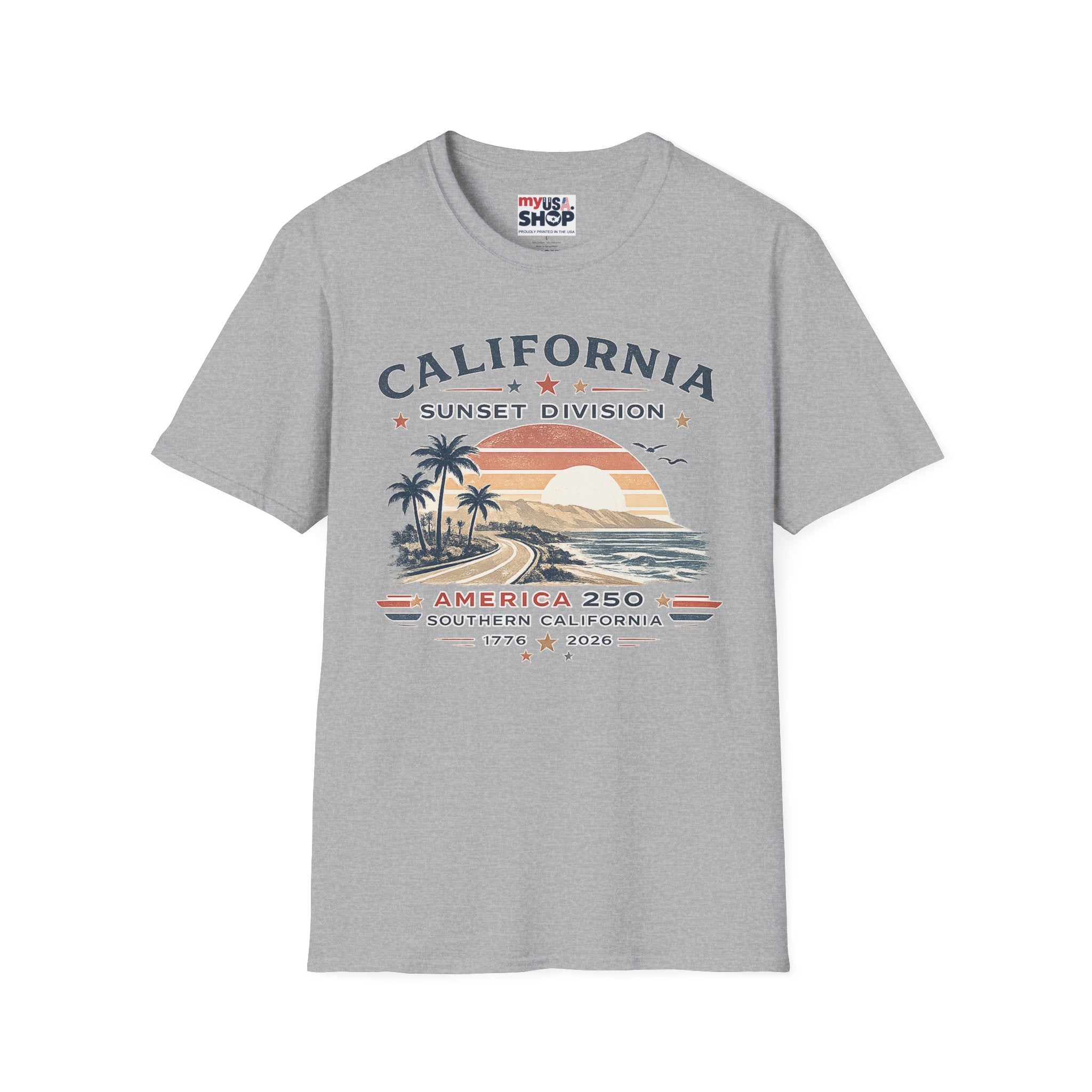 America 250 California Sunset Division T-Shirt — Vintage Palm Beach Sunset Tee