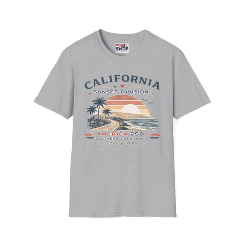 America 250 California Sunset Division T-Shirt — Vintage Palm Beach Sunset Tee