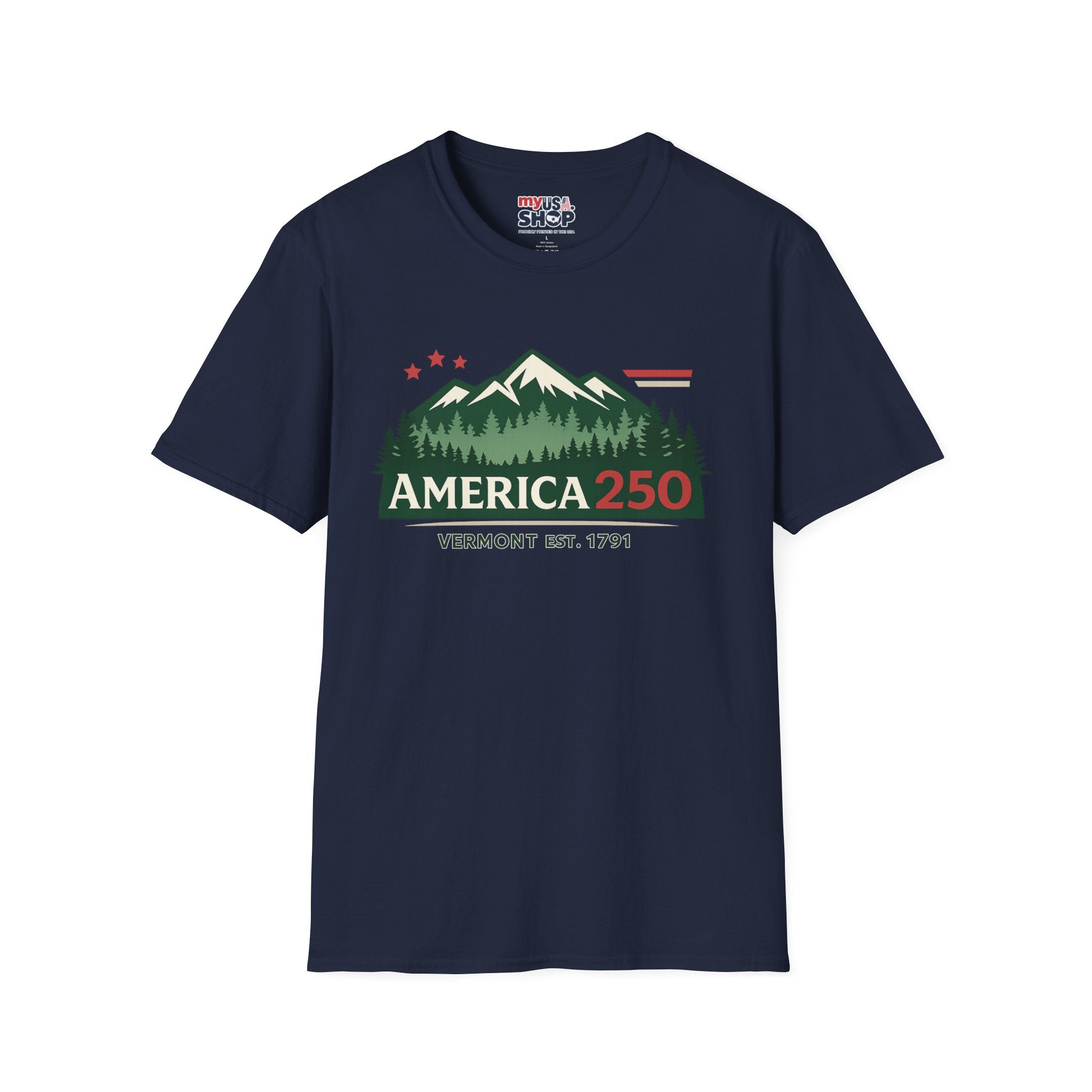America 250 – Vermont Est. 1791 Mountain Star Vintage Tee Design