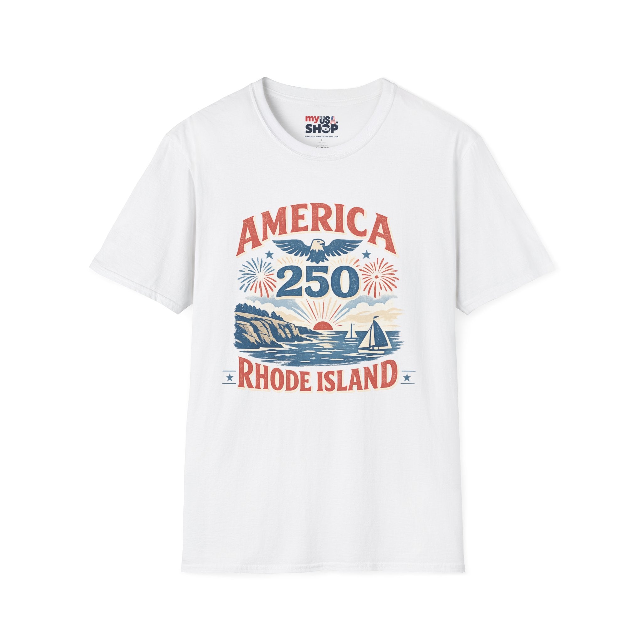 America 250 Rhode Island Shirt — Coastal Fireworks Patriotic Tee