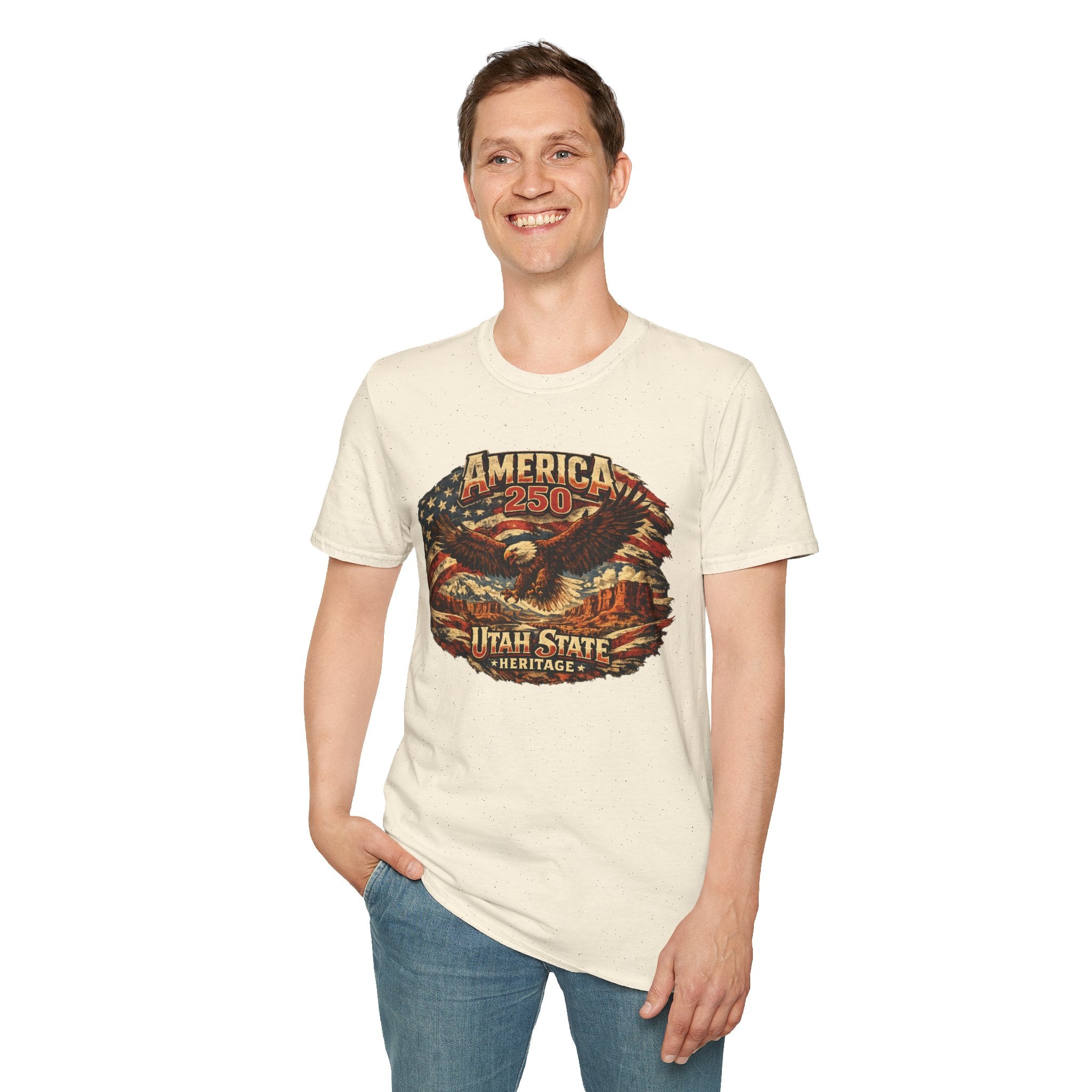 America 250 Utah State Shirt — Heritage Eagle Patriotic Graphic Tee