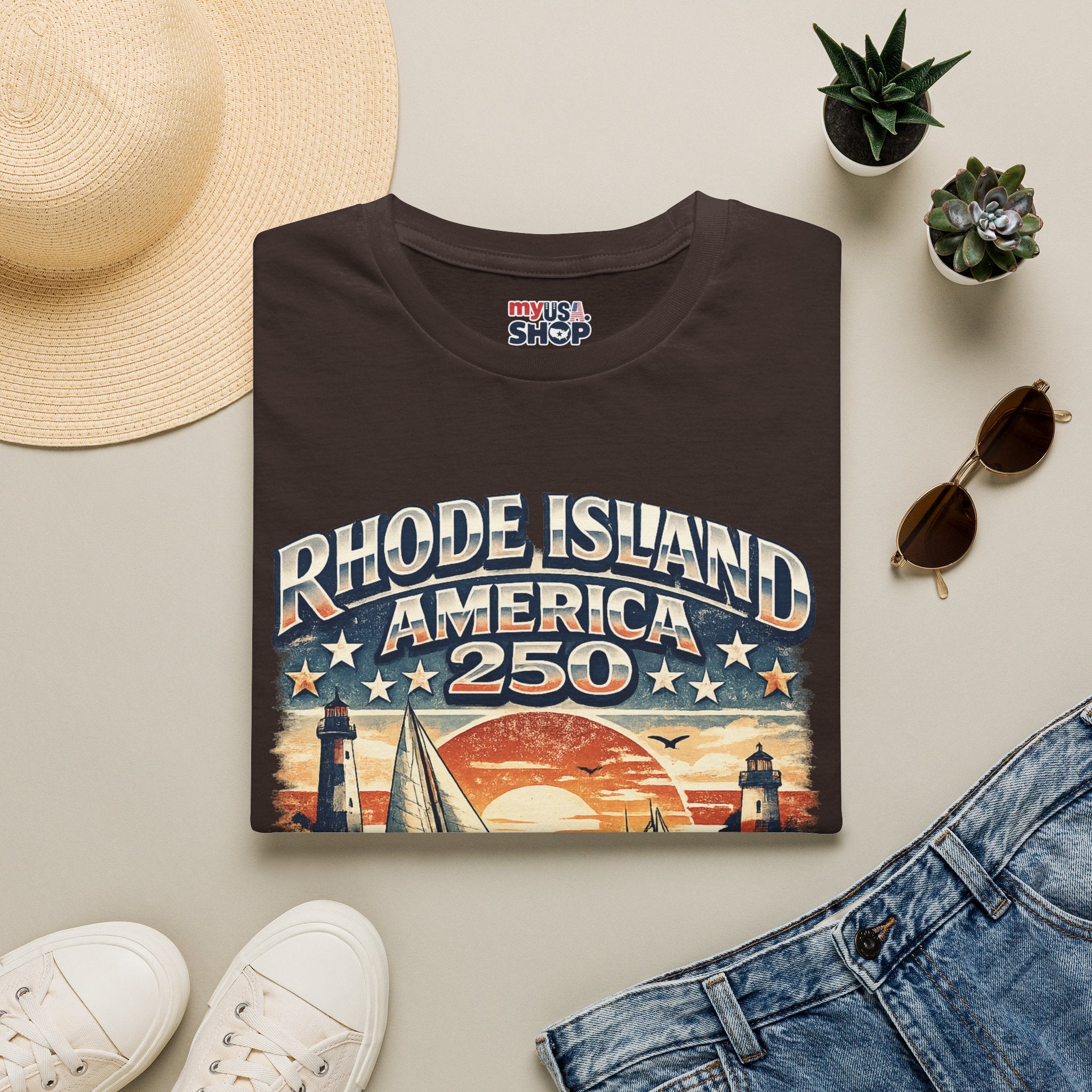 Rhode Island America 250 Shirt — Nautical Sunset Sailing Tee