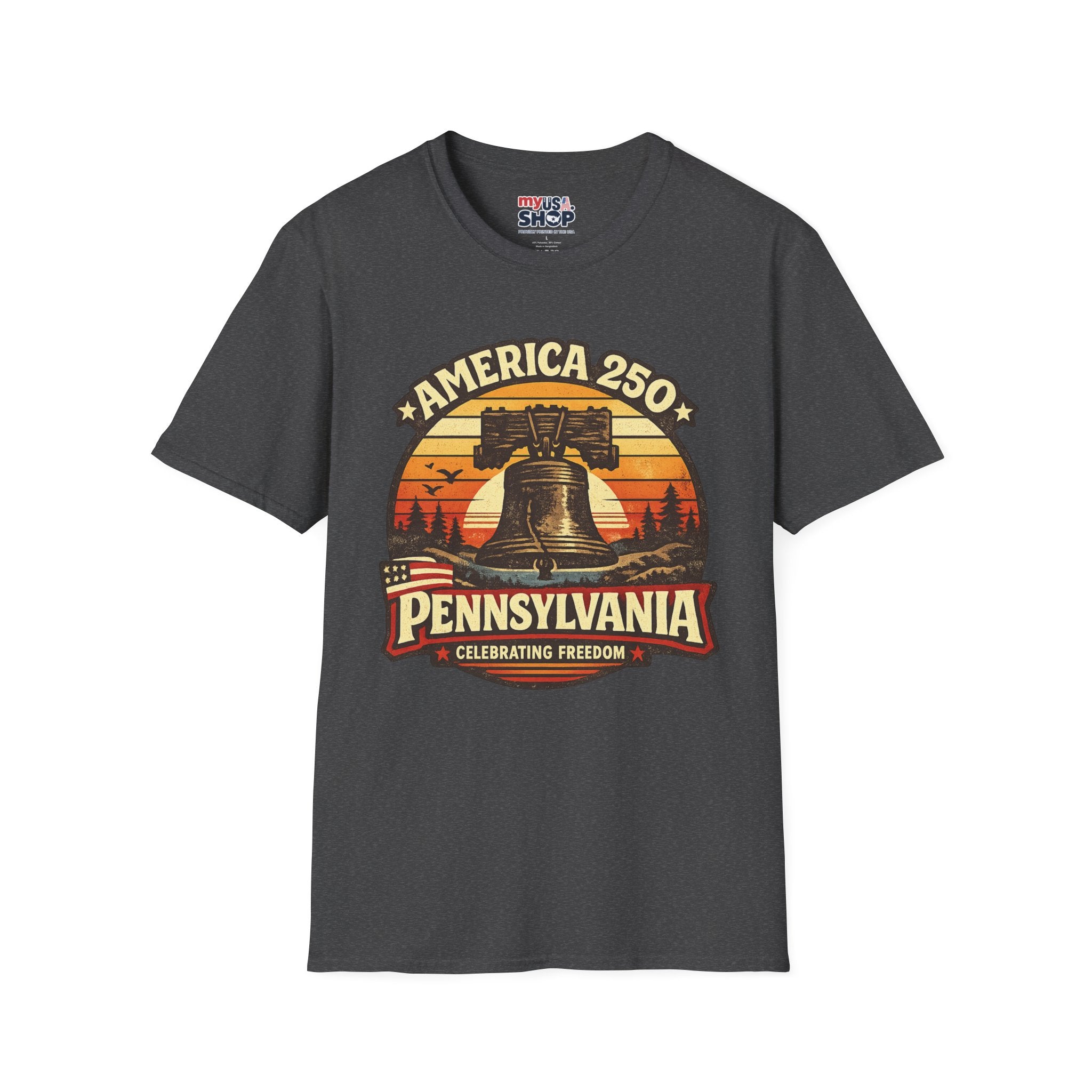 Pennsylvania America 250 Shirt — Retro Sunset Liberty Bell Graphic Tee
