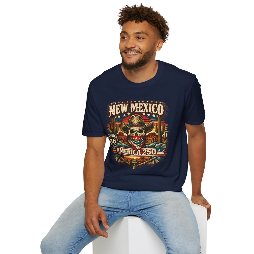 America 250 New Mexico Skull Cowboy T-Shirt — Route 66 Americana Desert Tee
