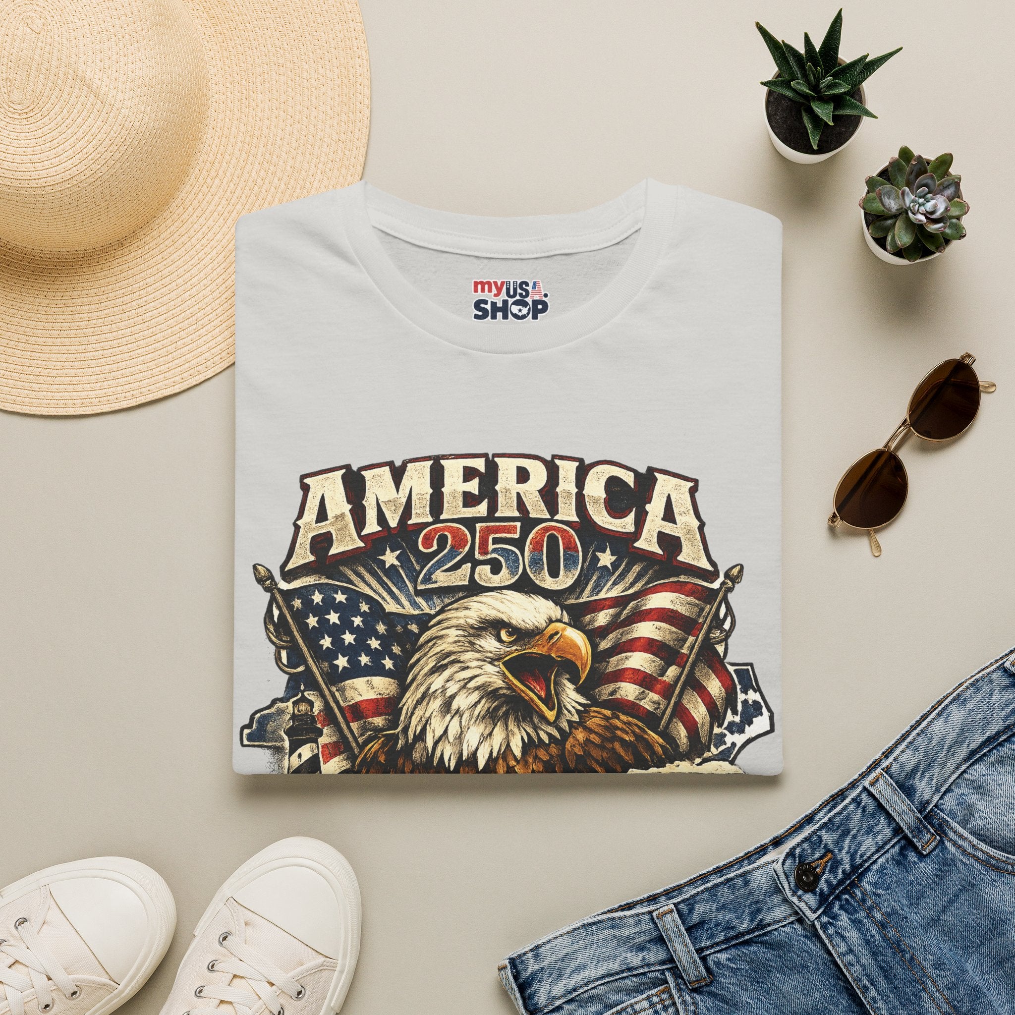 America 250 Eagle T-Shirt — Patriotic USA Flag Graphic (North Carolina)