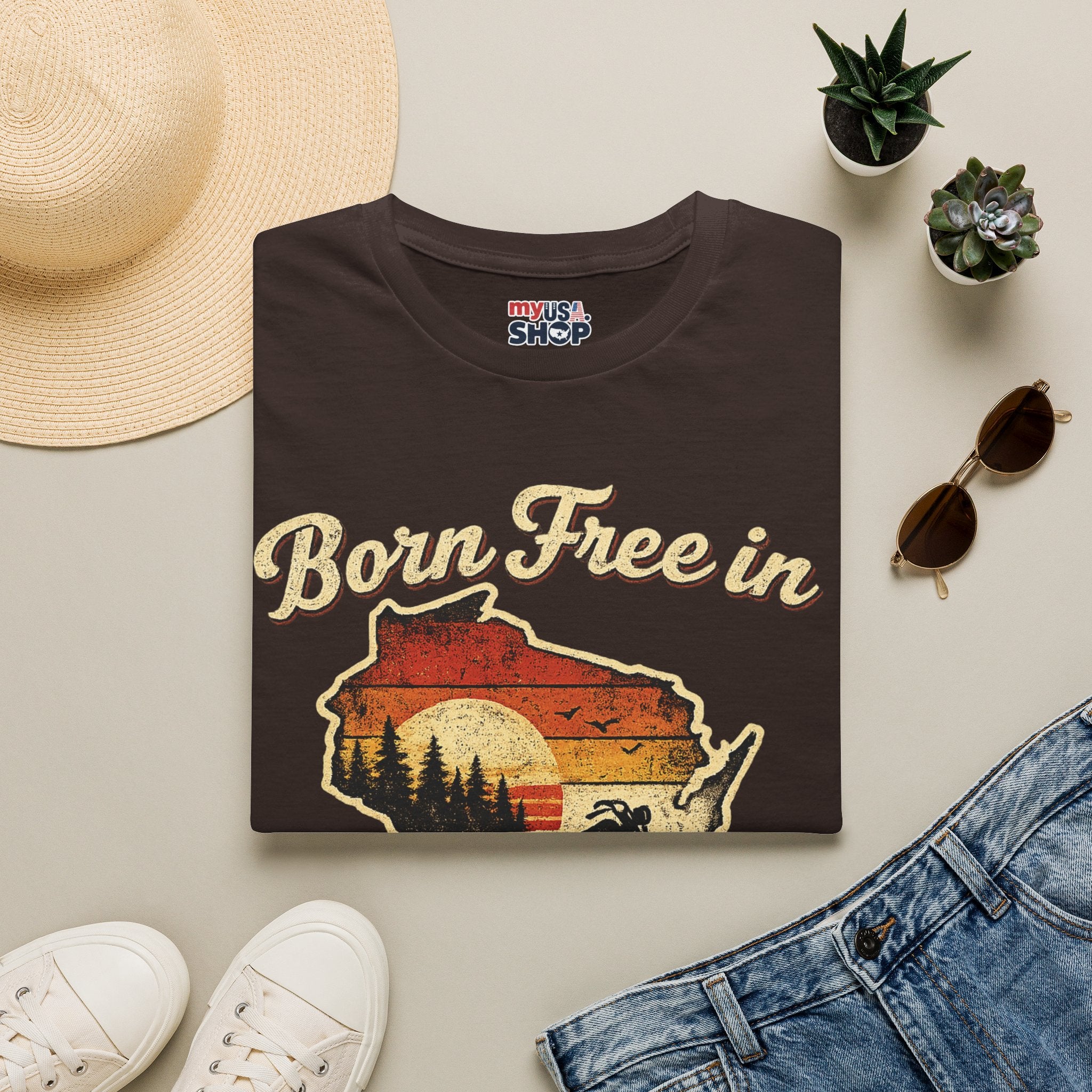 Wisconsin Vintage "Born Free in" T-Shirt - America 250 Tee