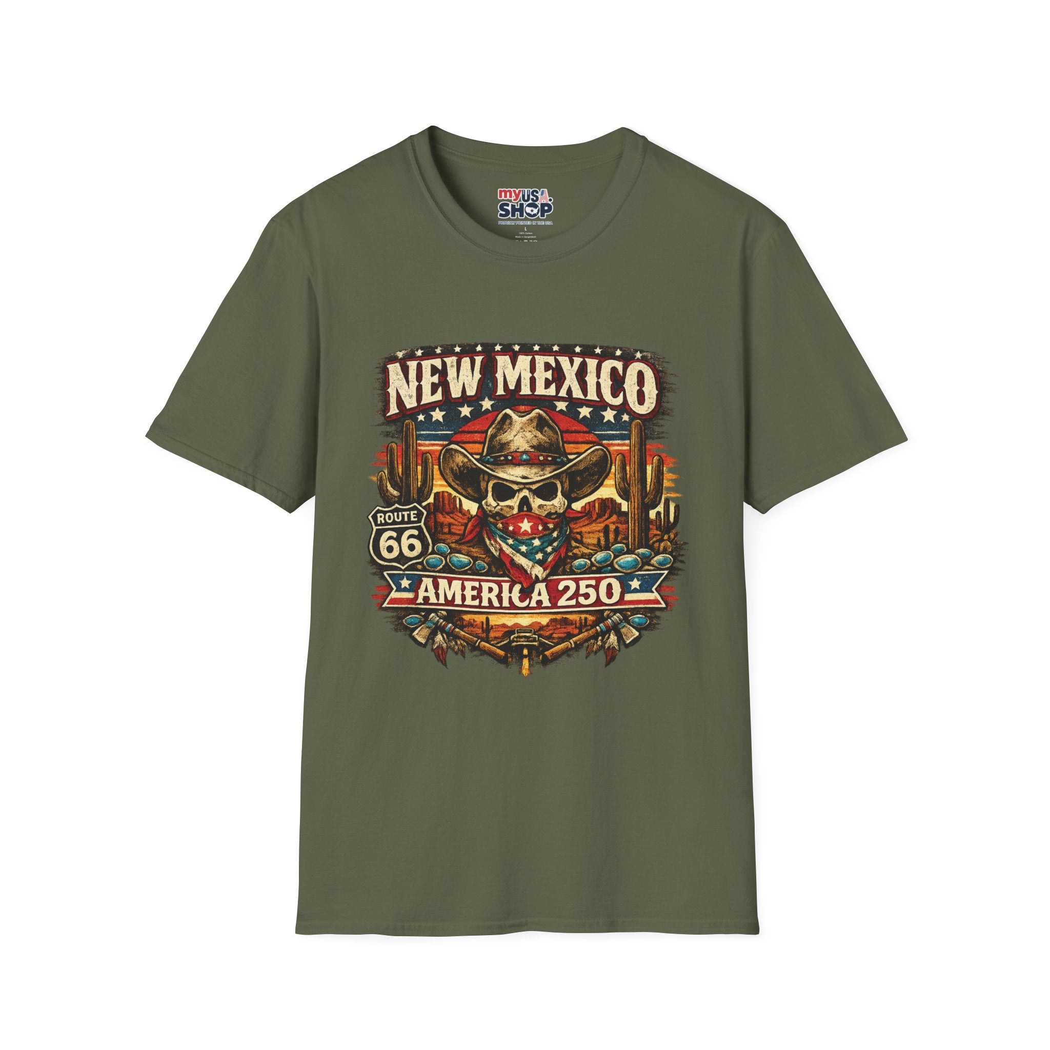 America 250 x New Mexico Skull Cowboy — Vintage Route 66 Desert