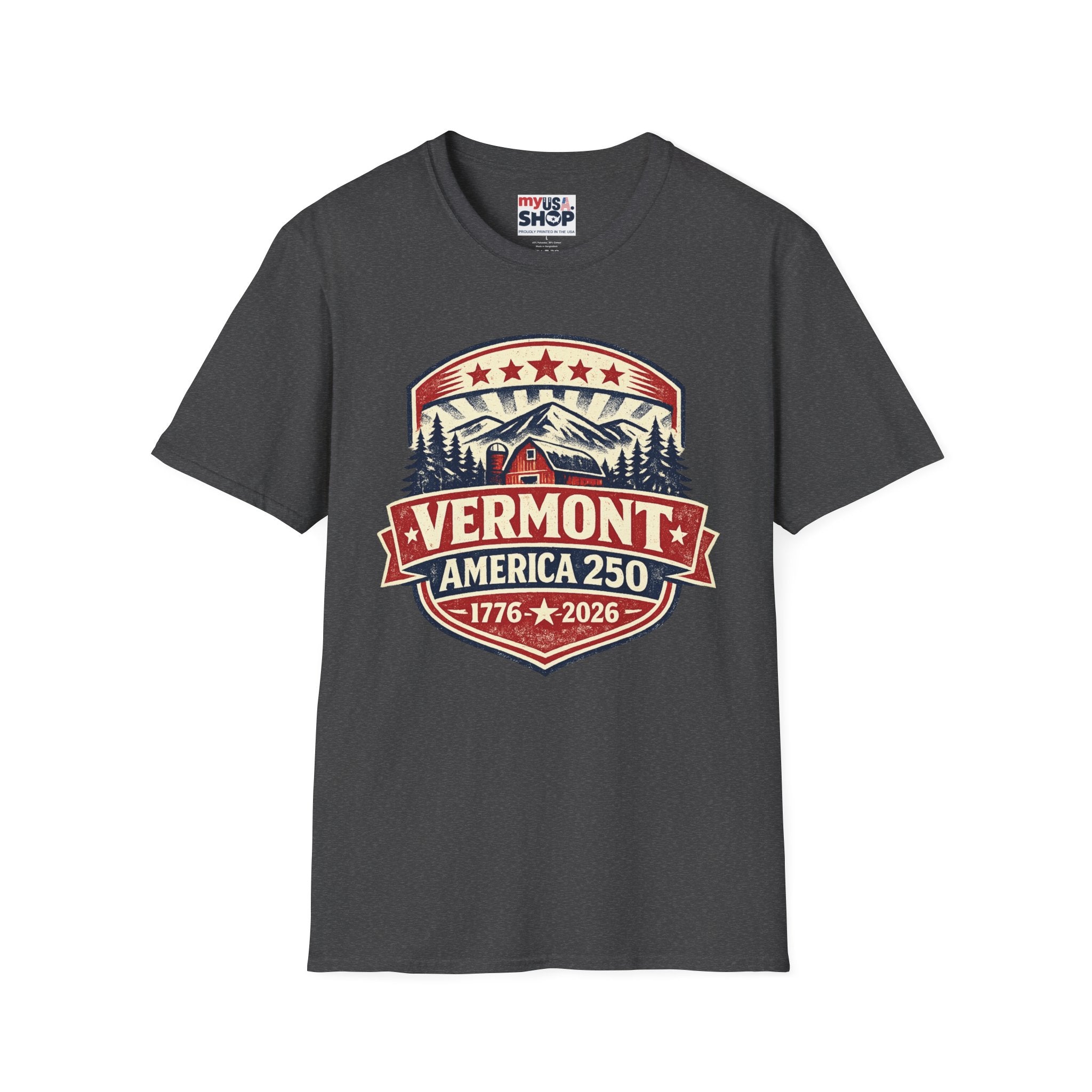 Vermont America 250 T-Shirt — Retro Mountain Cabin Design