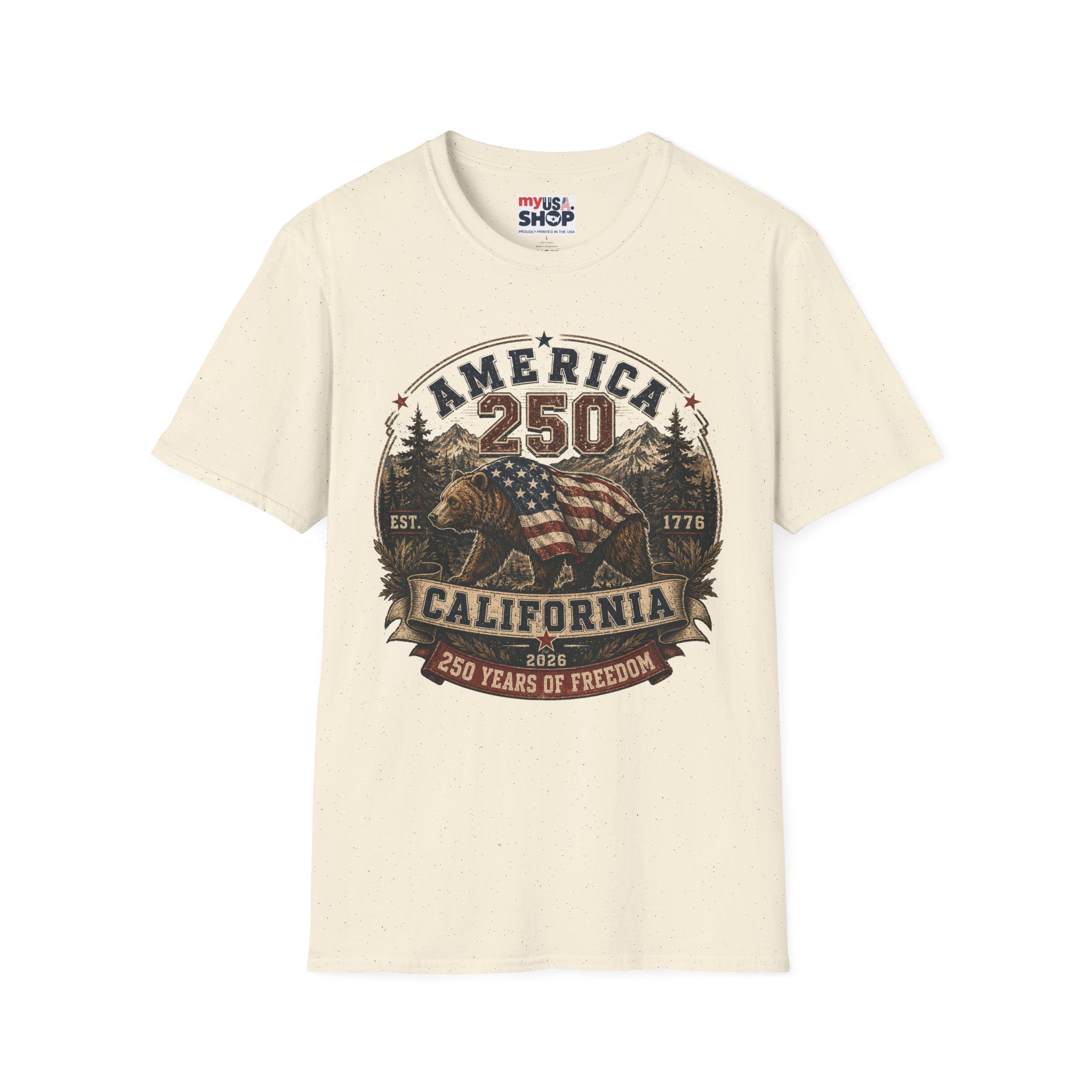 America 250 California T-Shirt — 250 Years of Freedom Patriotic Bear Design