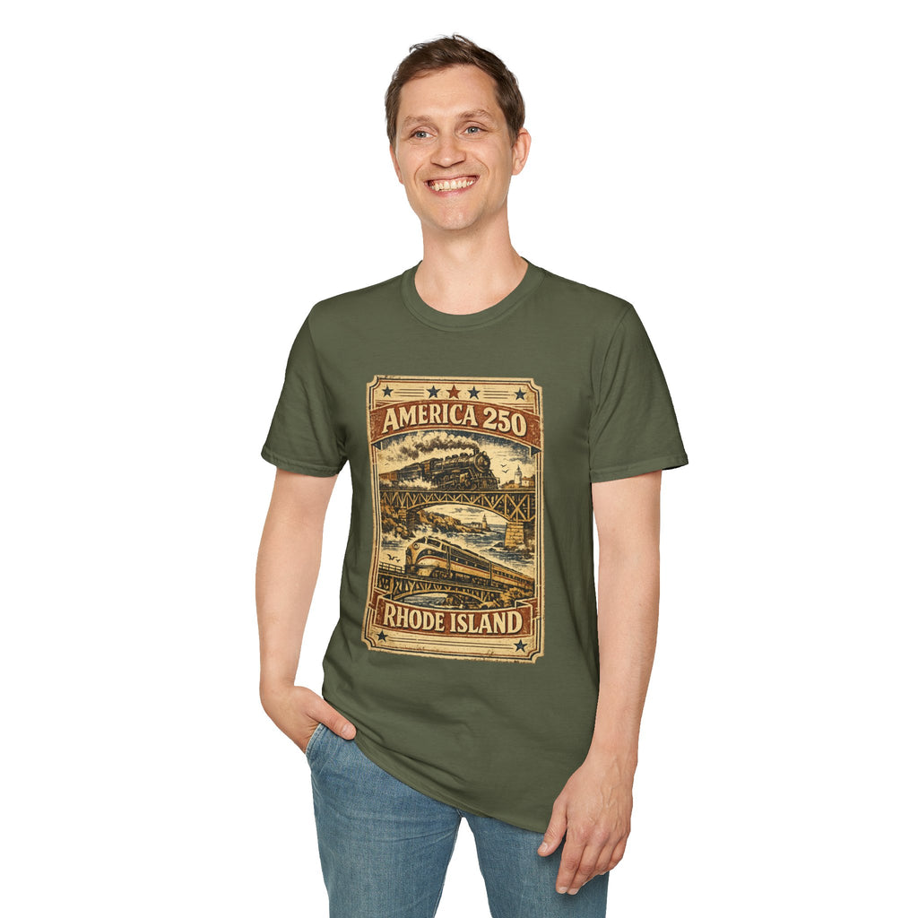 America 250 Rhode Island Train Heritage T-Shirt — Vintage Railroad Graphic Tee