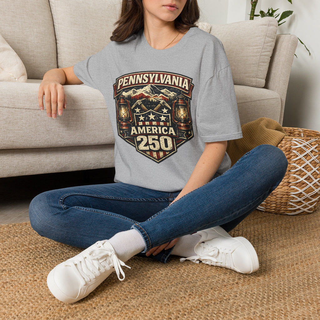 Pennsylvania America 250 Shirt — Rustic Mountain Miner Badge Graphic Tee