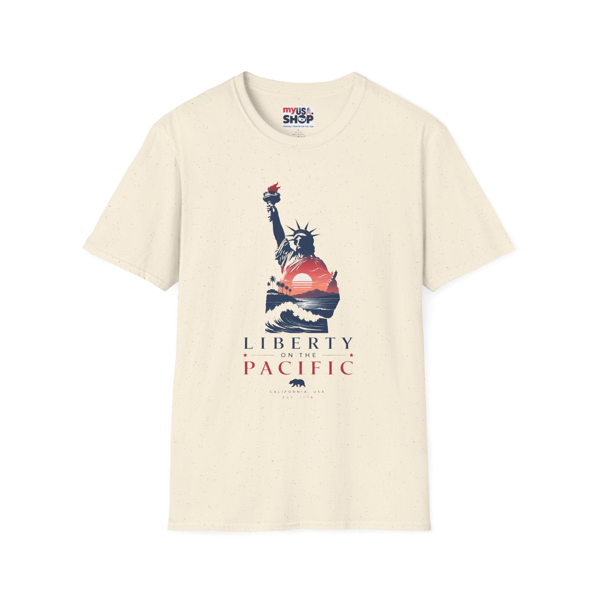 America 250 Liberty Pacific California T-Shirt — Statue of Liberty Sunset Graphic