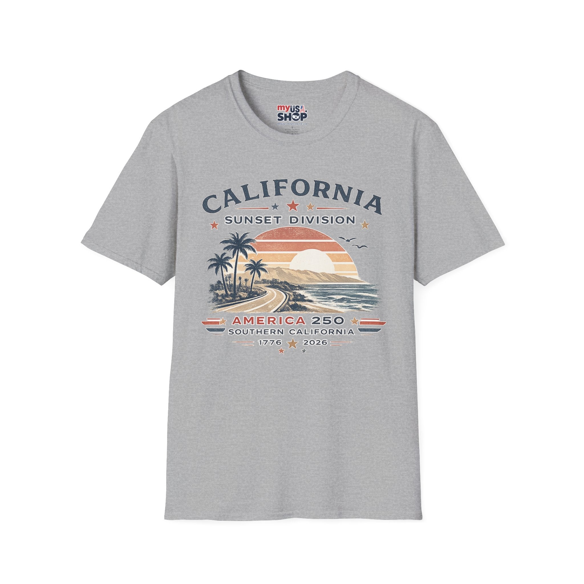 America 250 California Sunset Division T-Shirt — Vintage Palm Beach Sunset Tee