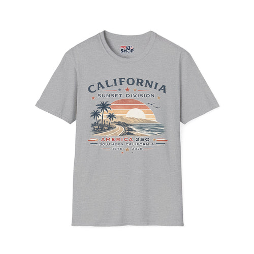 America 250 California Sunset Division T-Shirt — Vintage Palm Beach Sunset Tee
