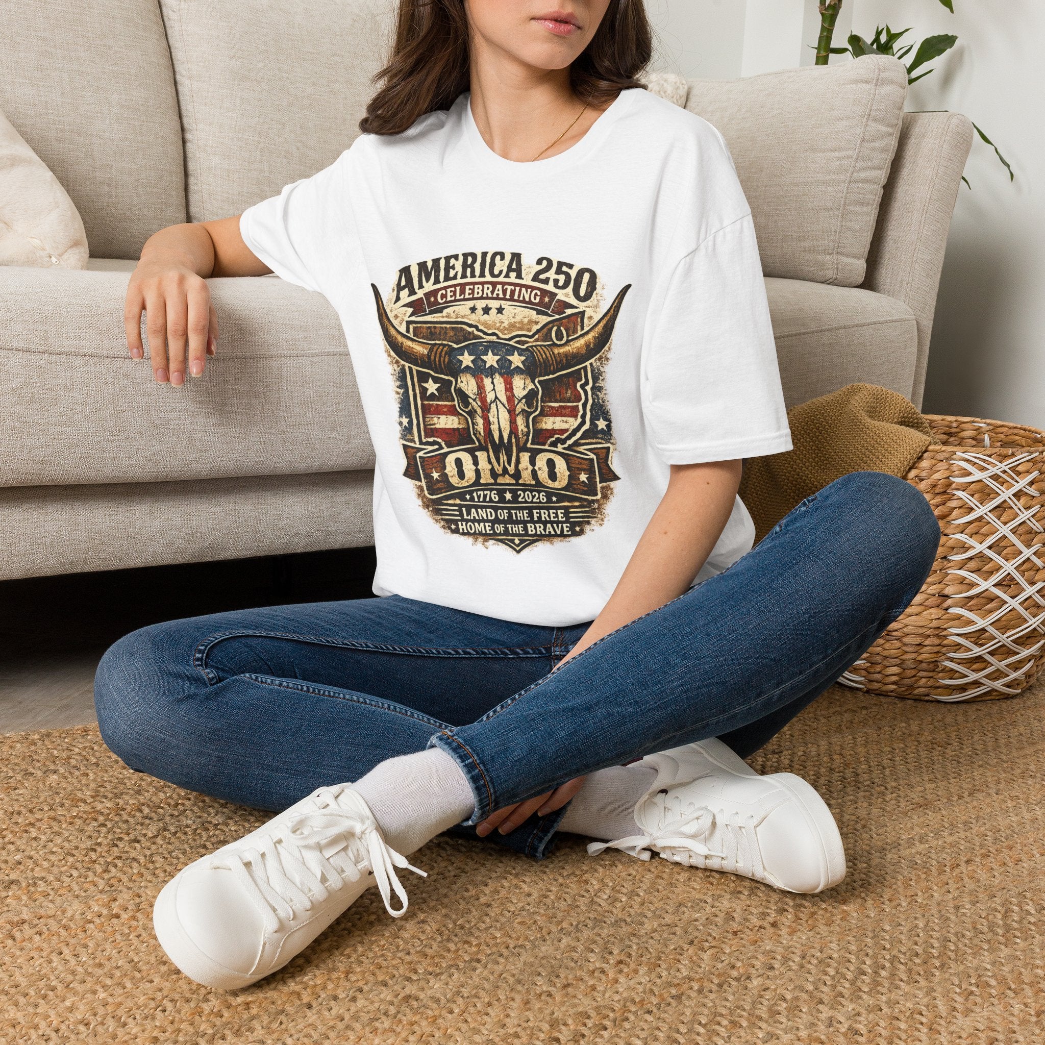 America 250 – Ohio Longhorn Skull Patriotic Vintage Tee Design