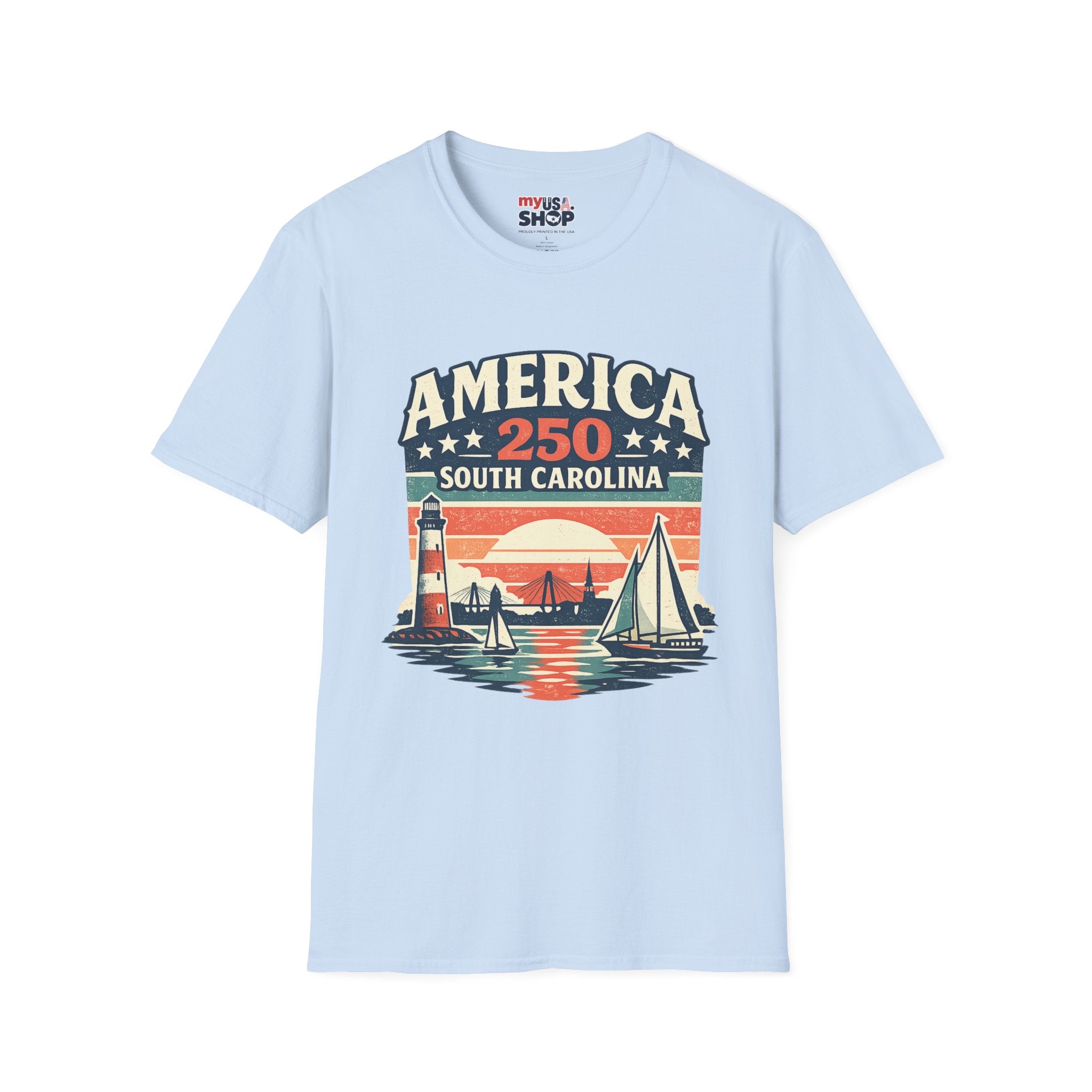 America 250 South Carolina T-Shirt – Retro Sunset Sailing Patriotic Tee