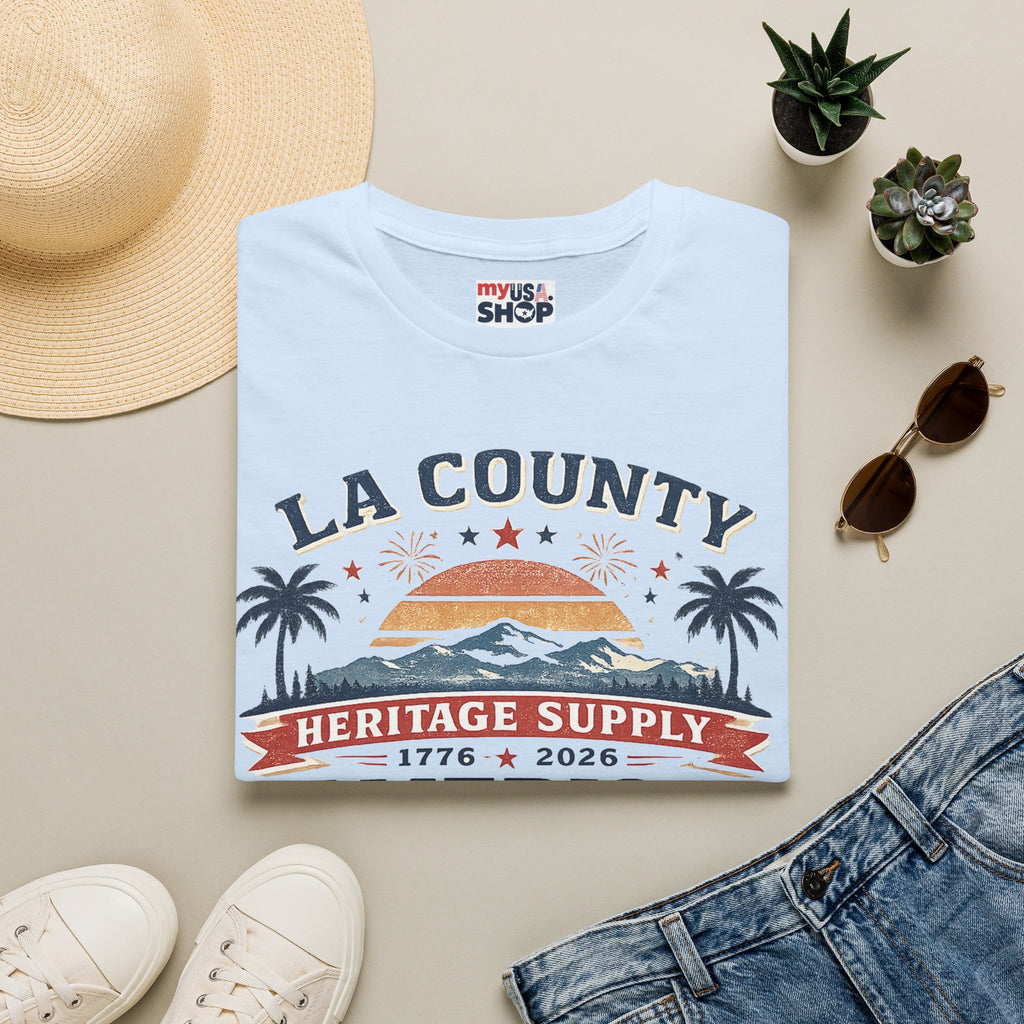 LA County Heritage Supply America 250 T-Shirt — 1776–2026 Vintage Sunset Tee