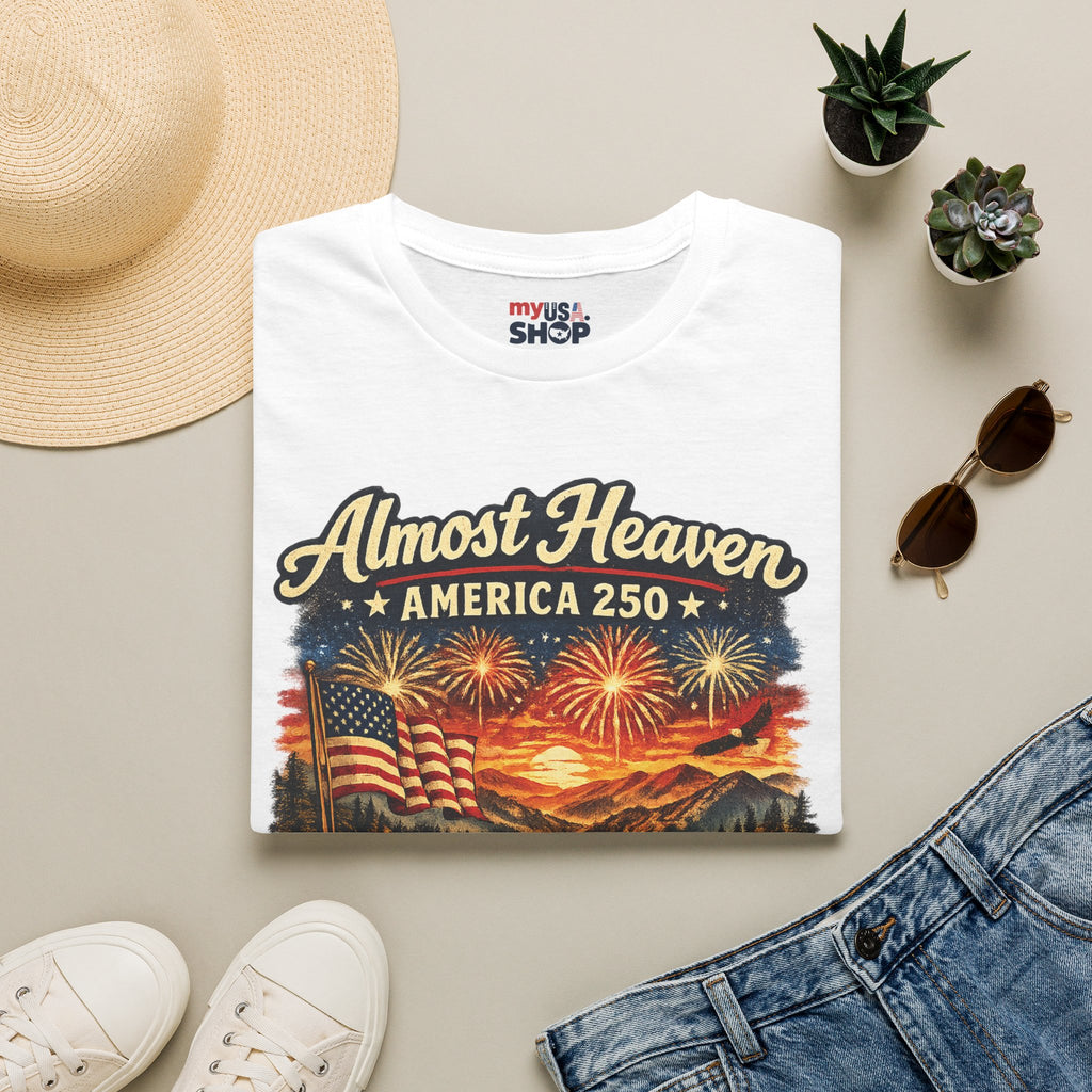 Almost Heaven West Virginia T-Shirt – America 250 Patriotic Fireworks Tee