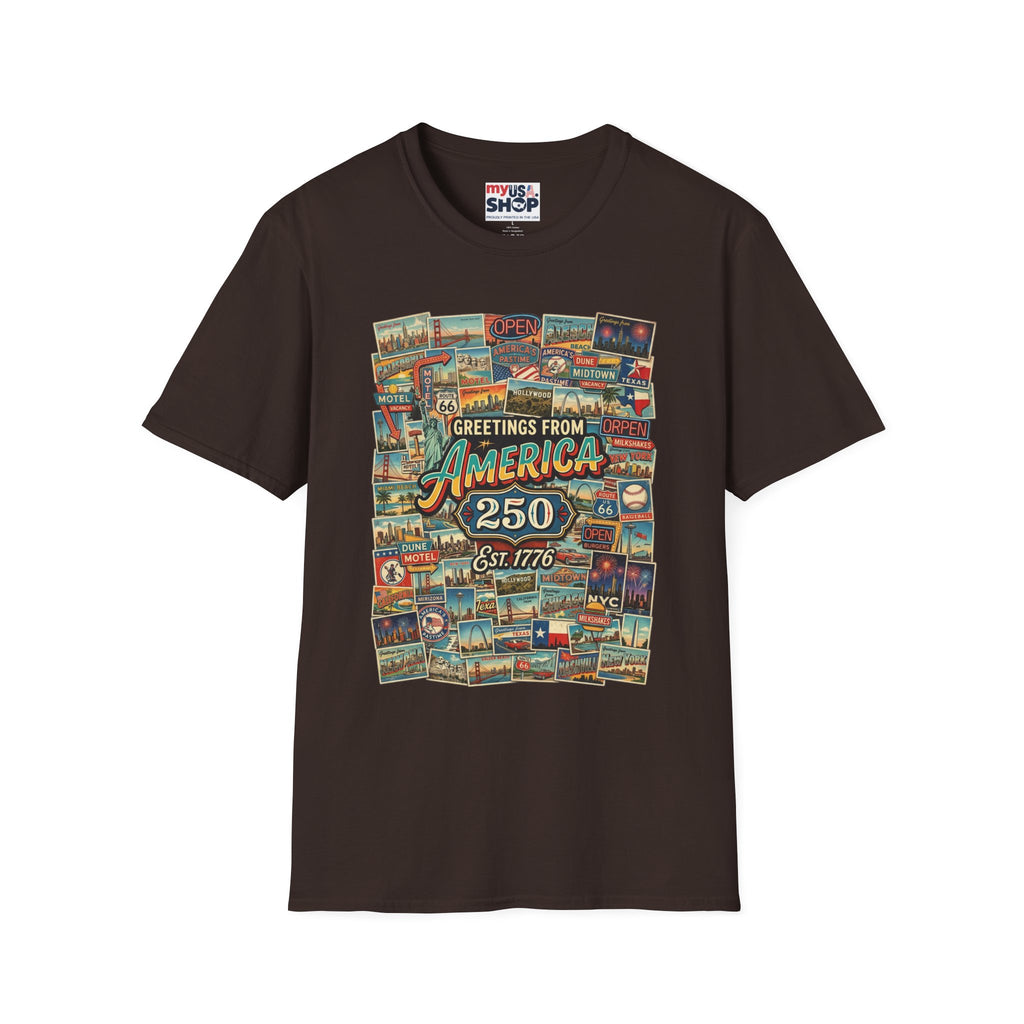 Greetings From America 250 Vintage Postcard T-Shirt Pop Culture