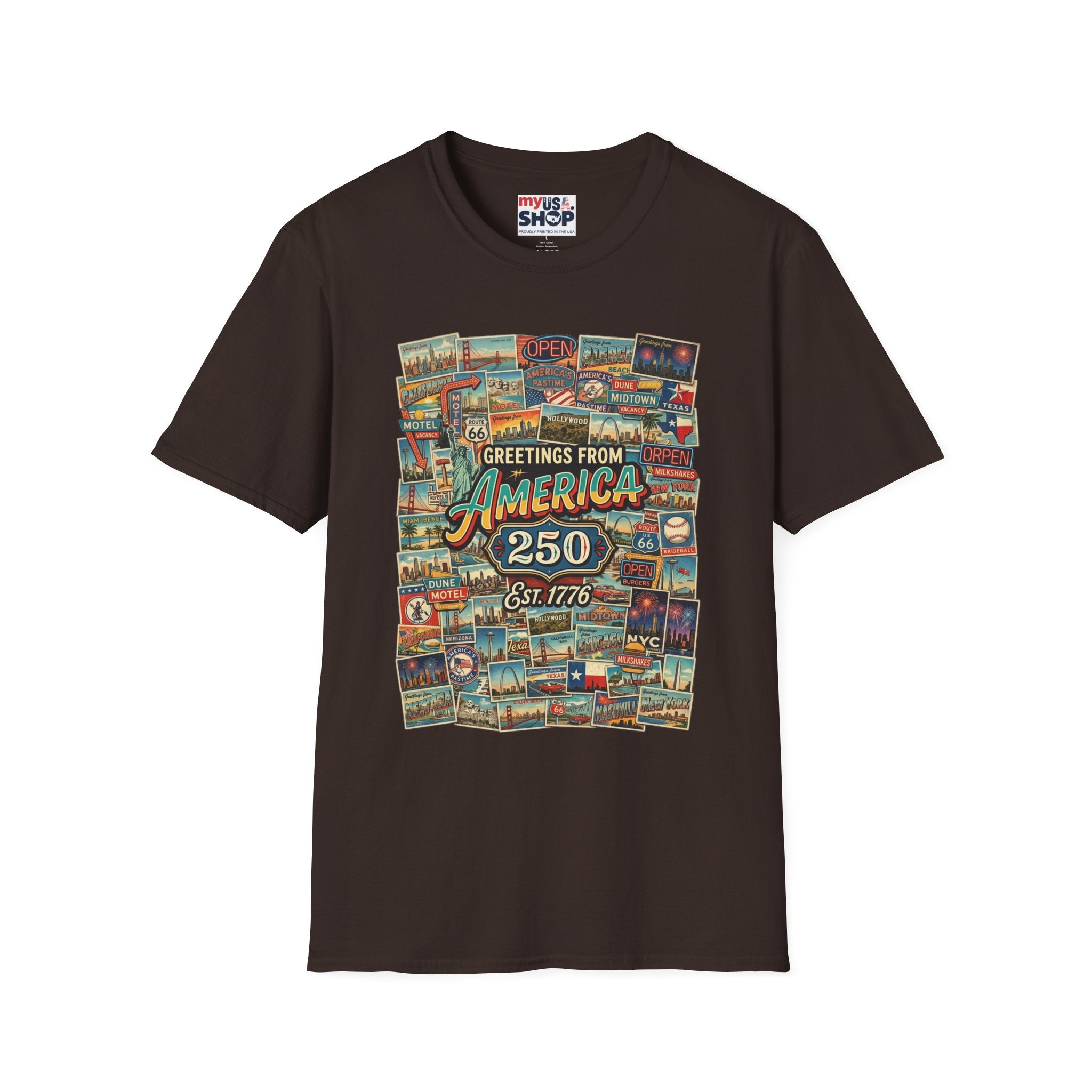 Greetings From America 250 Vintage Postcard T-Shirt Pop Culture