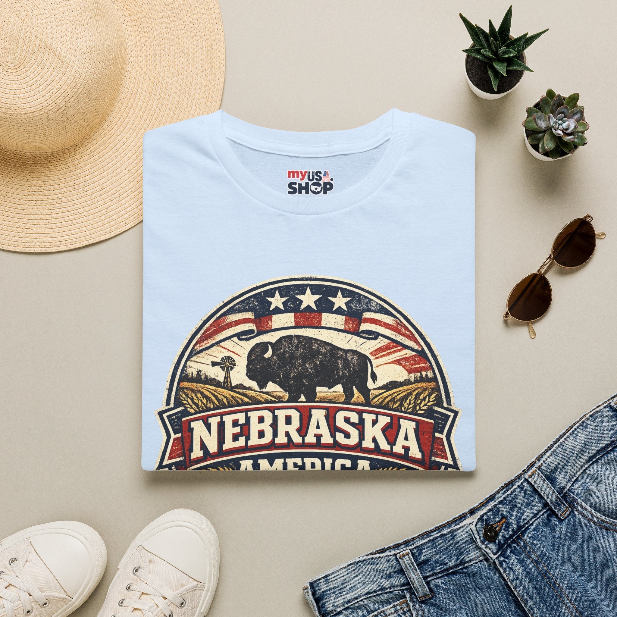 Nebraska Buffalo Retro T-Shirt — America 250 Vintage State Pride Tee