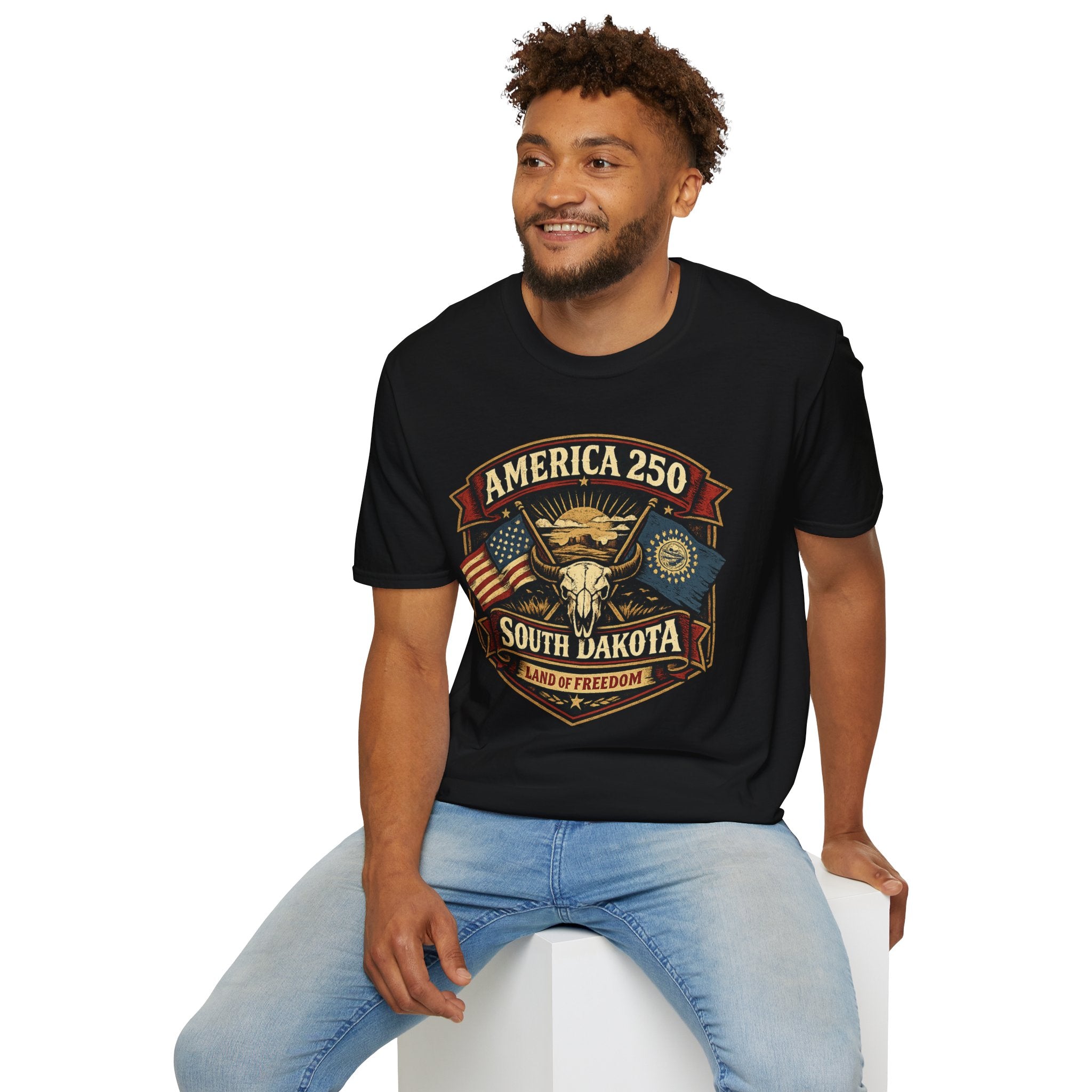America 250 South Dakota T-Shirt — Western Skull Heritage Graphic Tee