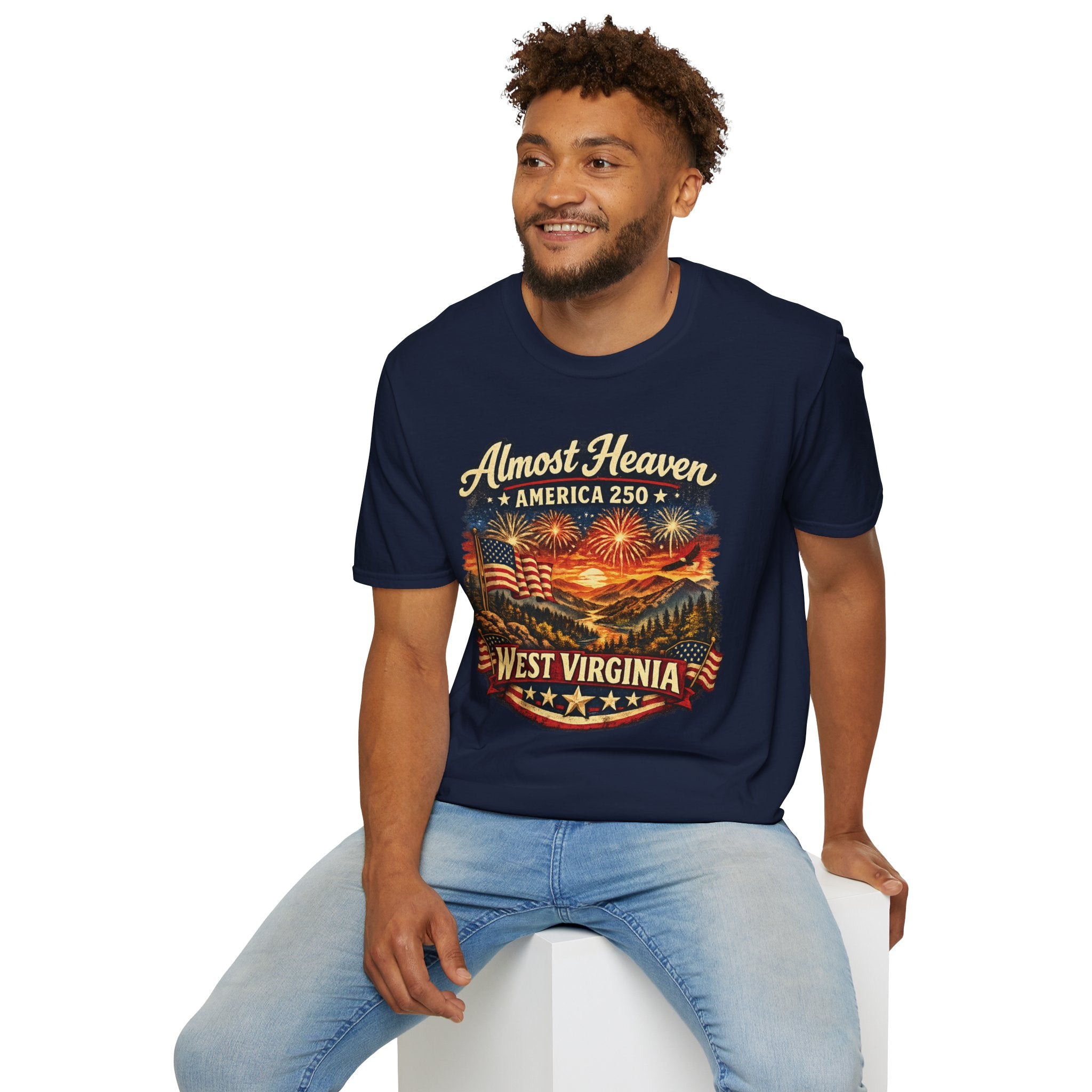 Almost Heaven West Virginia T-Shirt – America 250 Patriotic Fireworks Tee