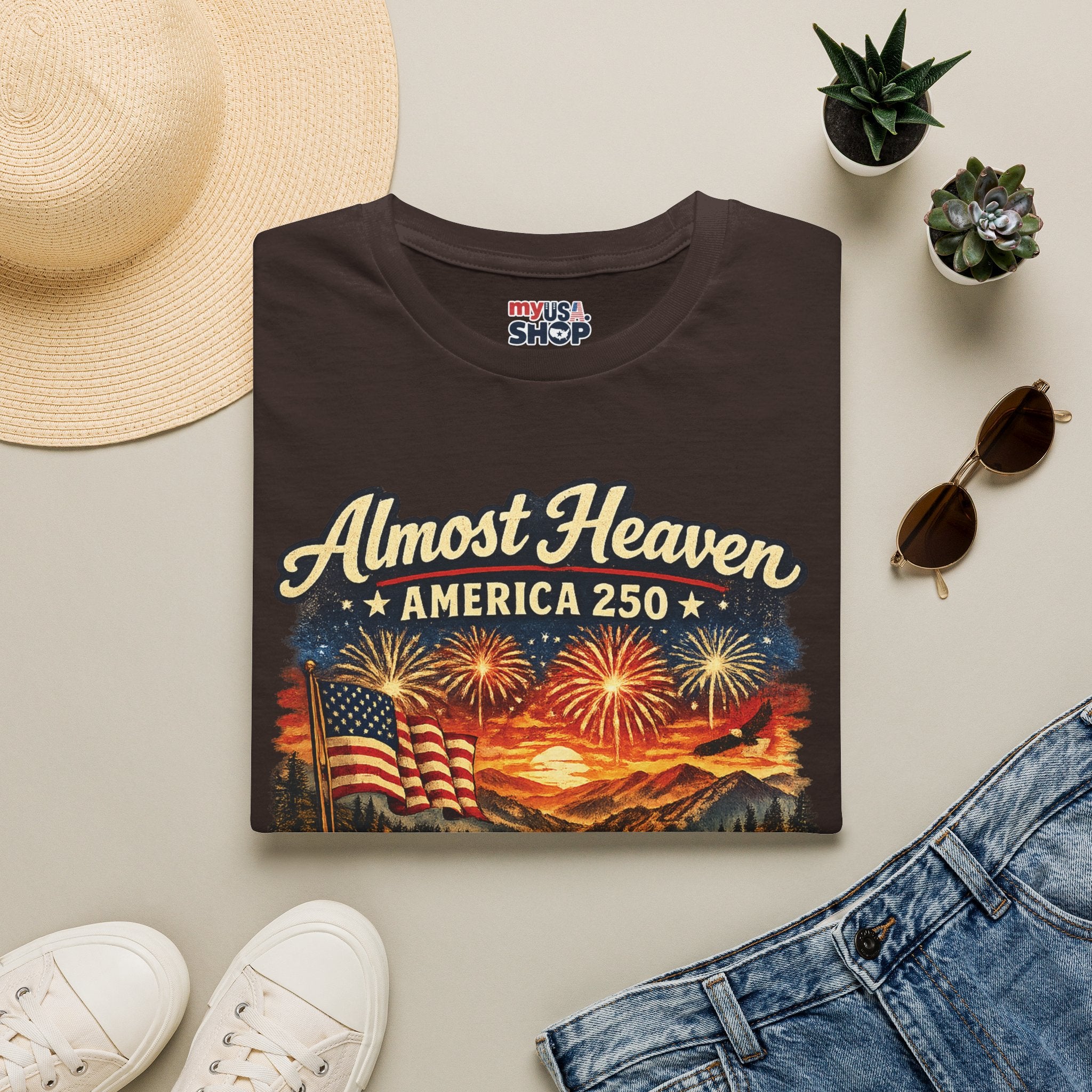 Almost Heaven West Virginia T-Shirt – America 250 Patriotic Fireworks Tee
