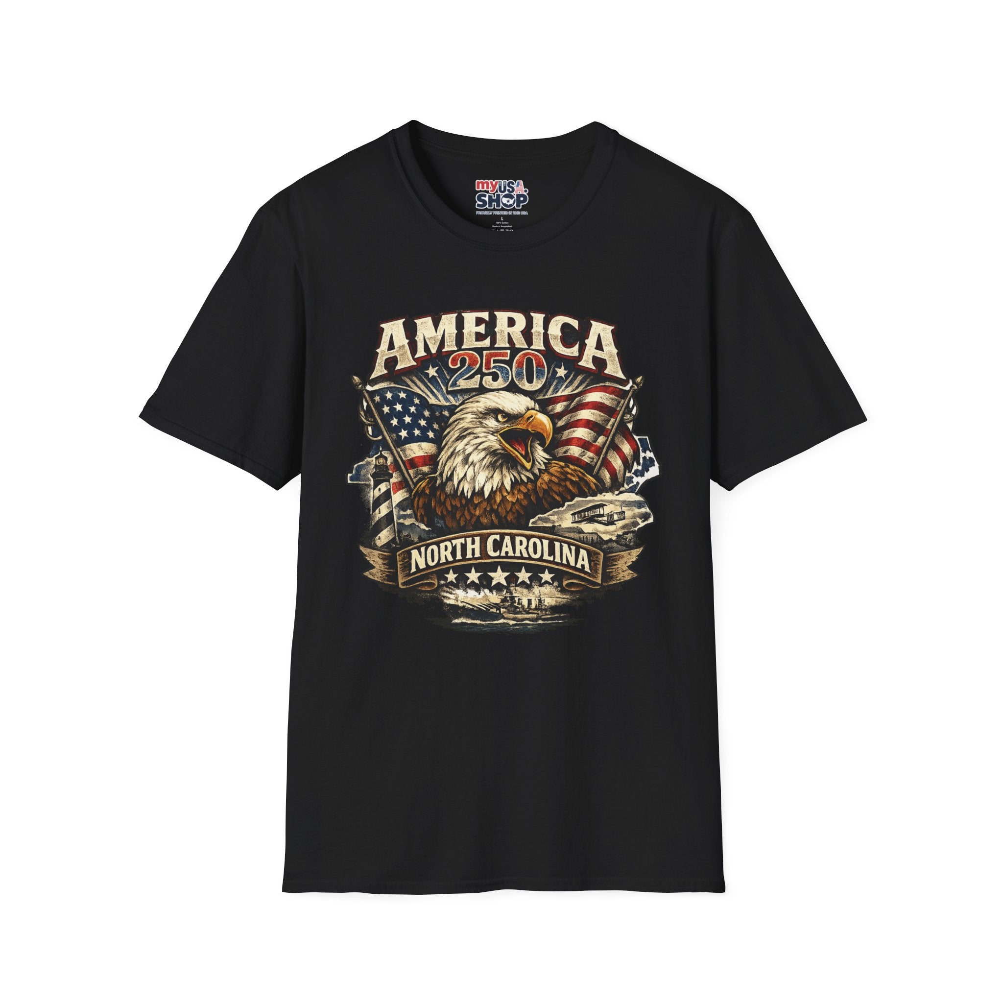 America 250 Eagle T-Shirt — Patriotic USA Flag Graphic (North Carolina)