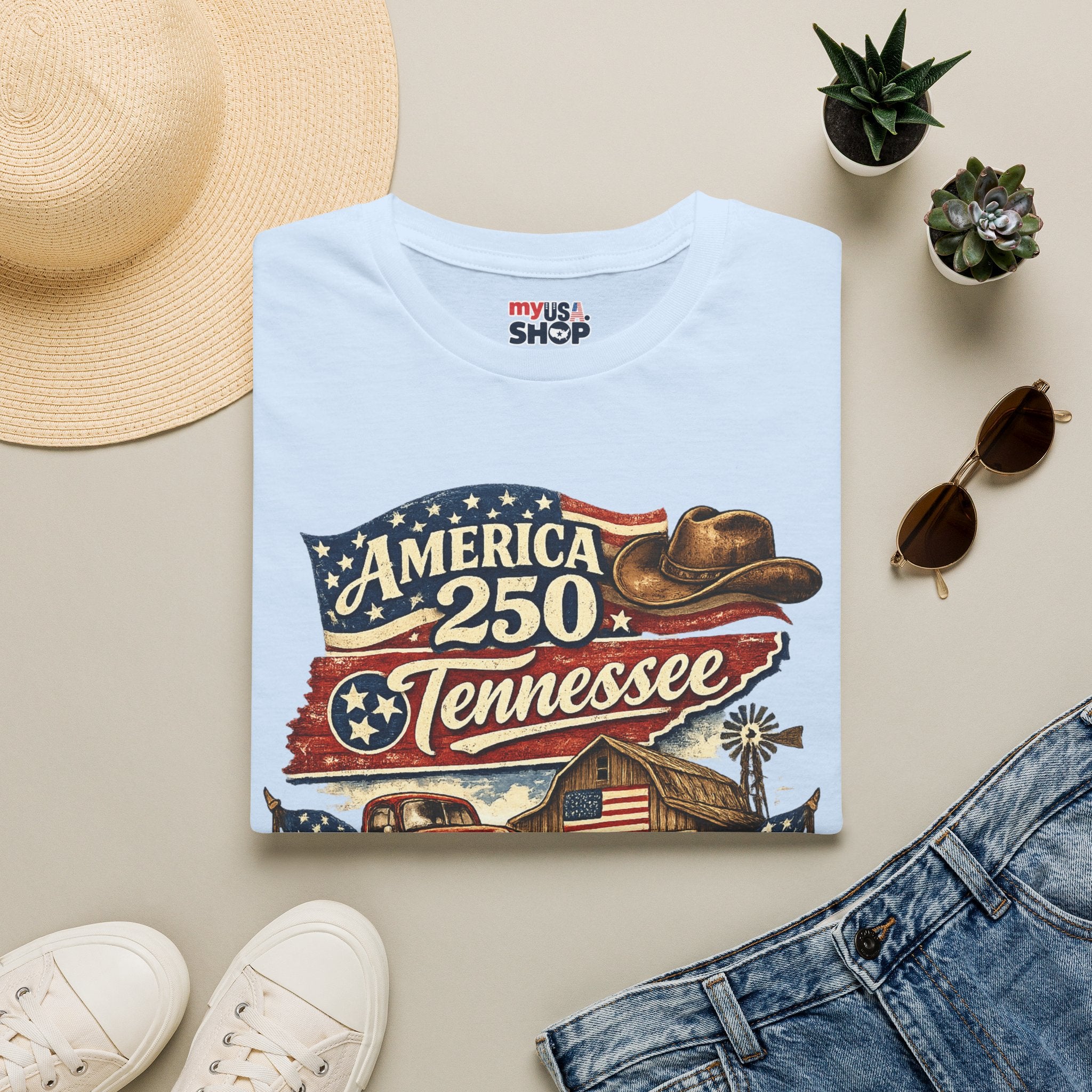 America 250 Tennessee T-Shirt — Celebrating Faith Freedom Heritage Graphic Tee