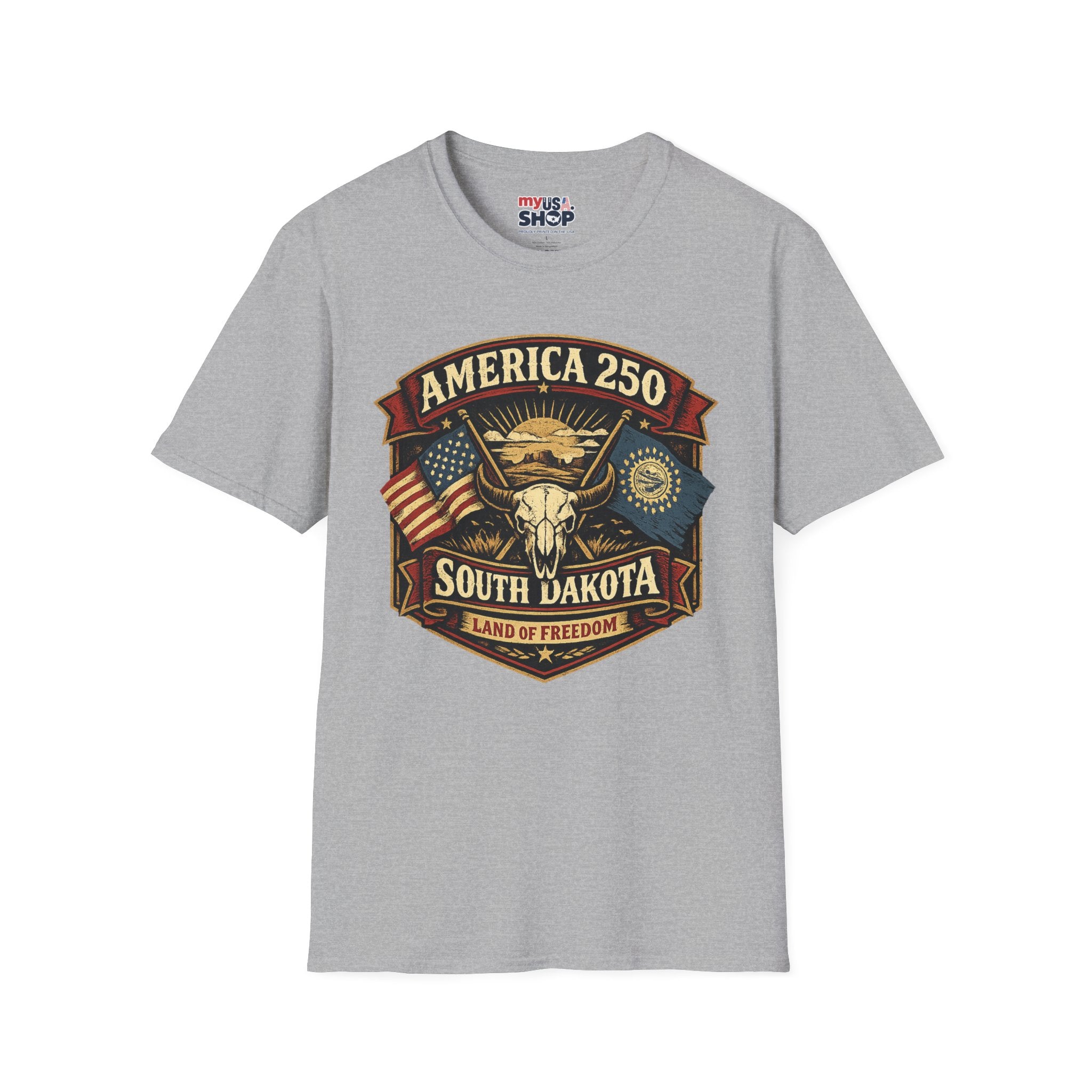 America 250 South Dakota T-Shirt — Western Skull Heritage Graphic Tee