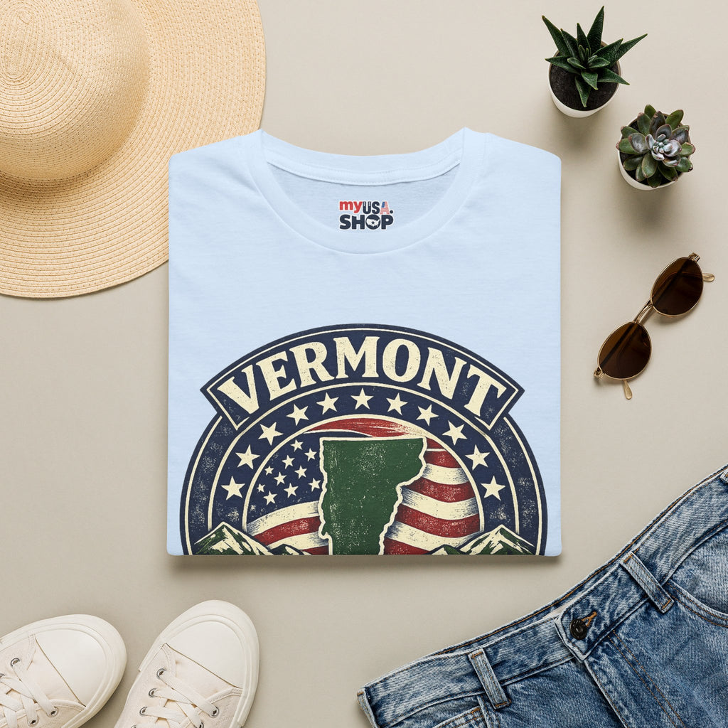 America 250 – Vermont Est. 1776 Map Vintage Tee Design