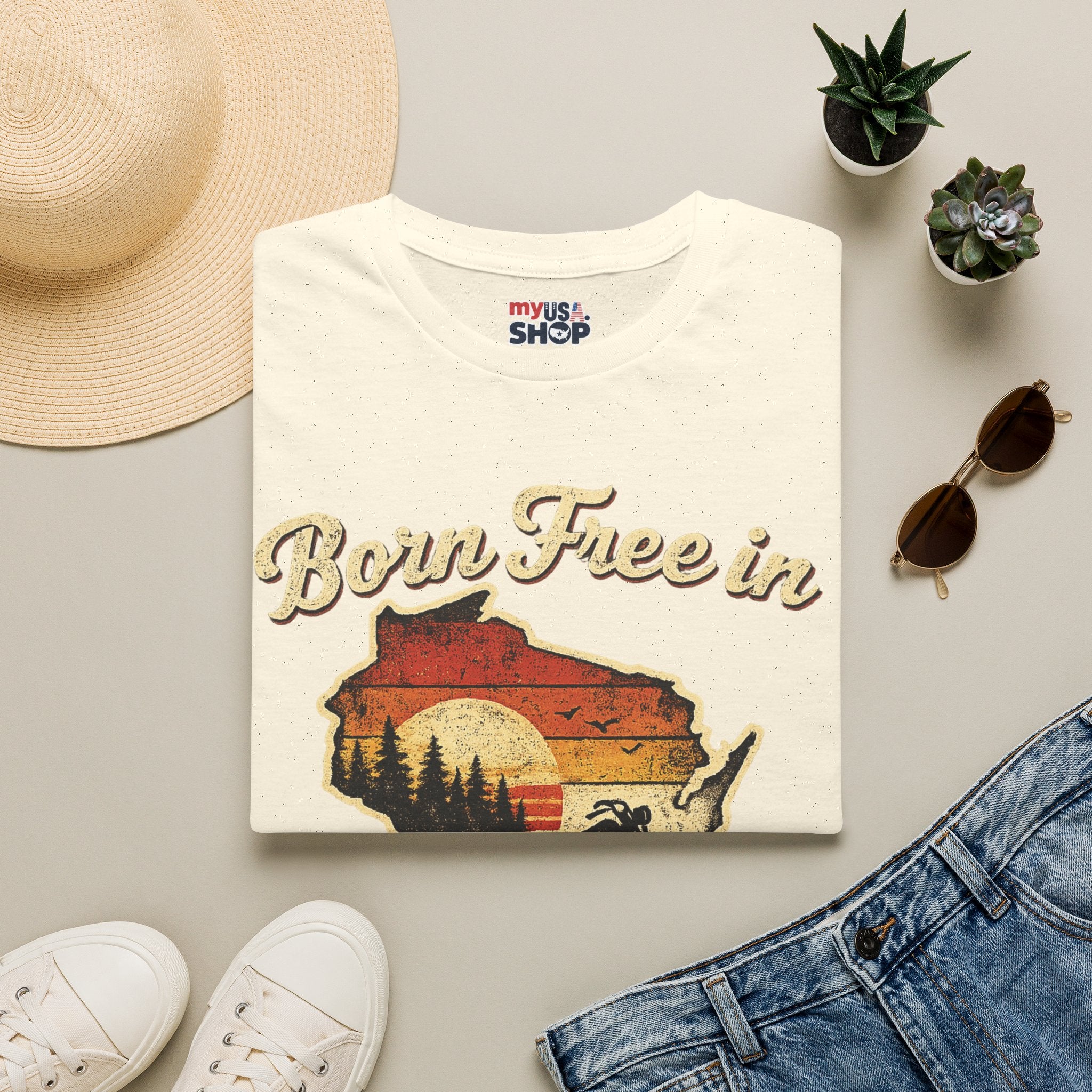 Wisconsin Vintage "Born Free in" T-Shirt - America 250 Tee