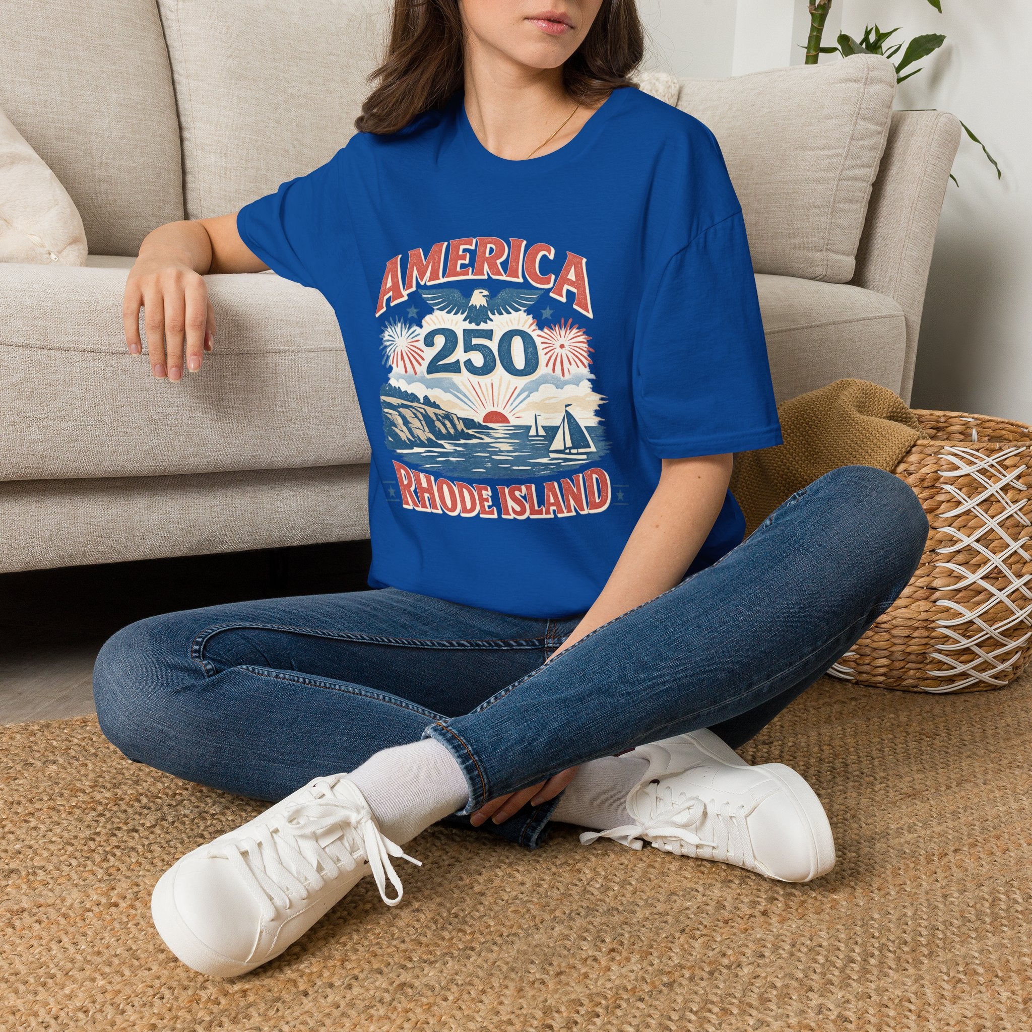 America 250 Rhode Island Shirt — Coastal Fireworks Patriotic Tee