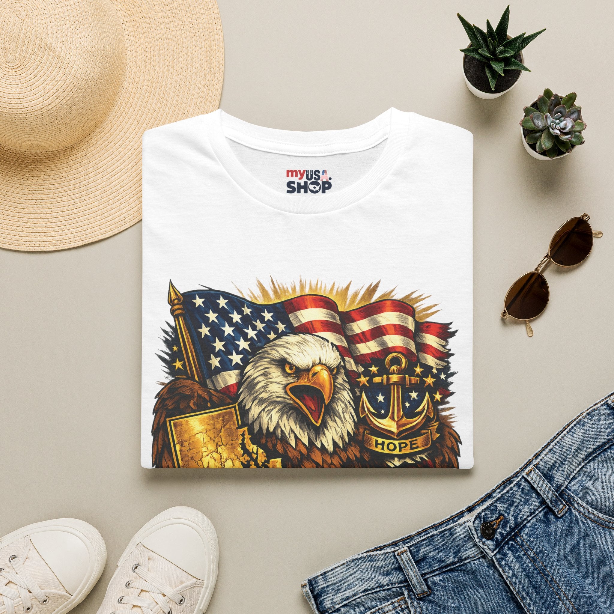 Rhode Island Proud America 250 T-Shirt — Patriotic Eagle Graphic Tee