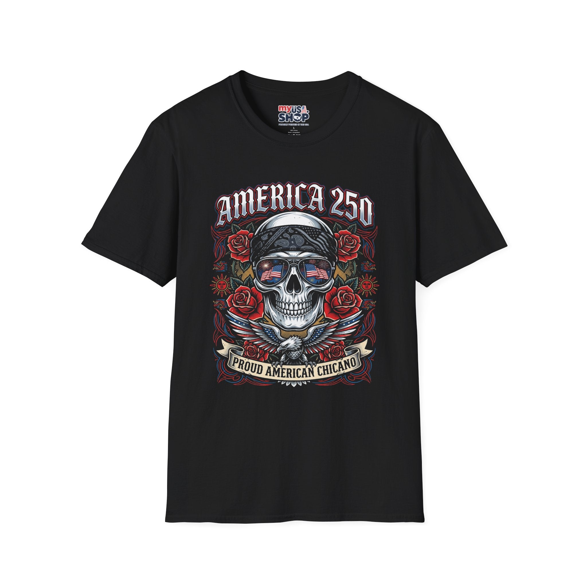 America 250 Chicano Skull– Patriotic Sugar Skull with Roses