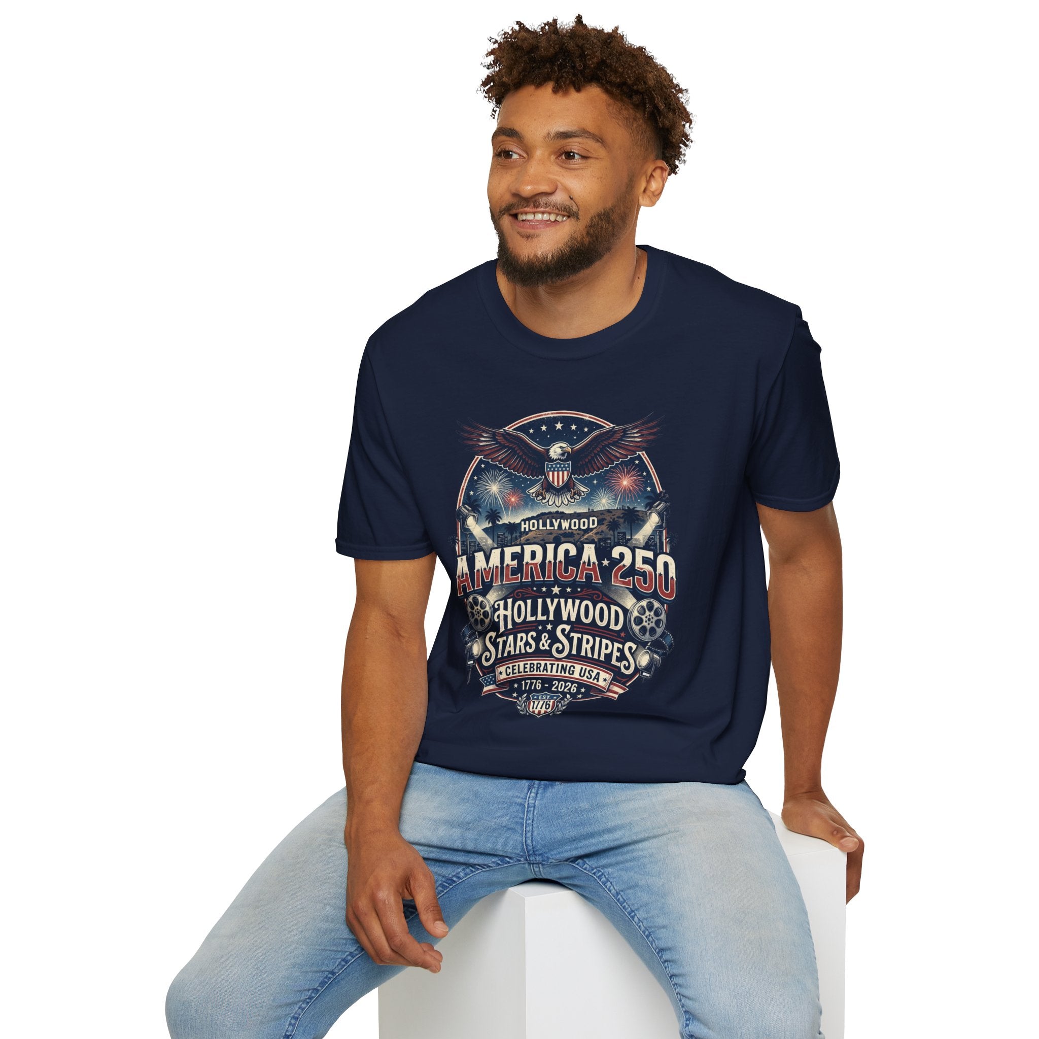 America 250 Graphic T-Shirt — Hollywood Stars & Stripes Eagle Design