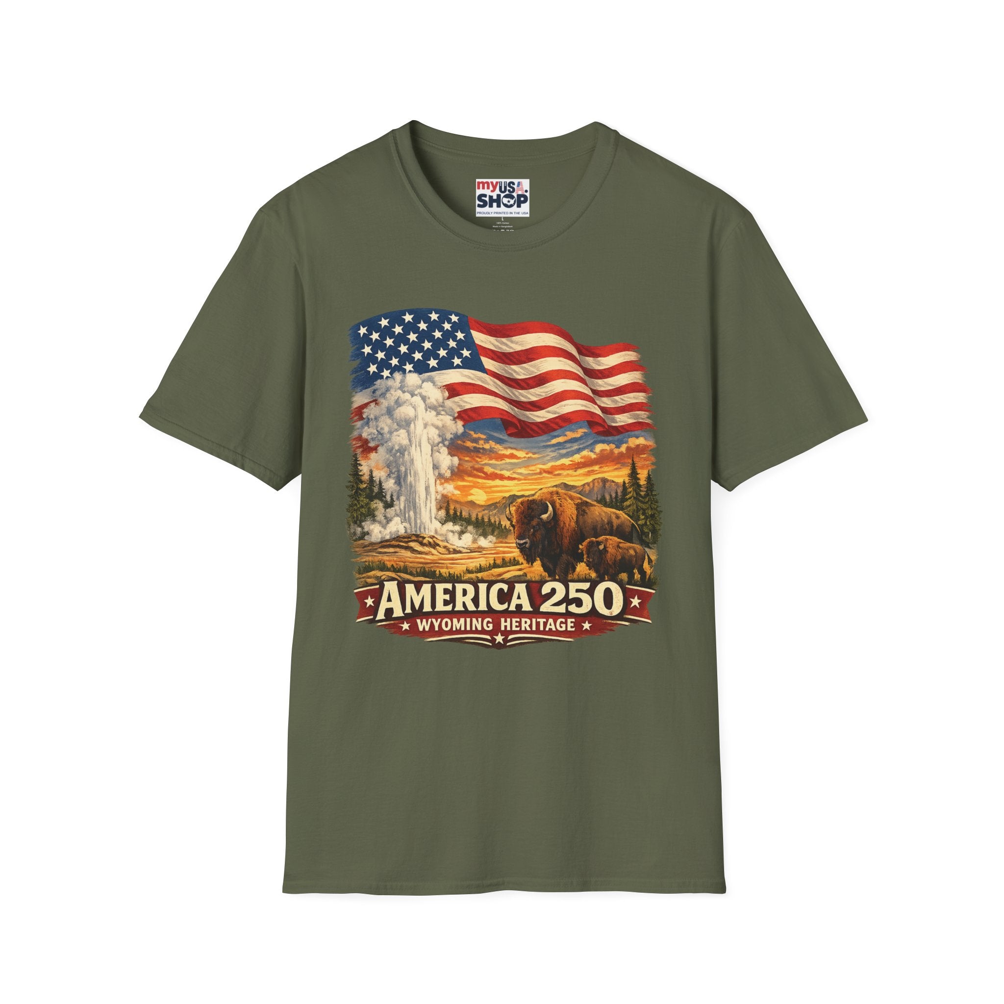 America 250 T-Shirt — Vintage Wyoming Yellowstone Design